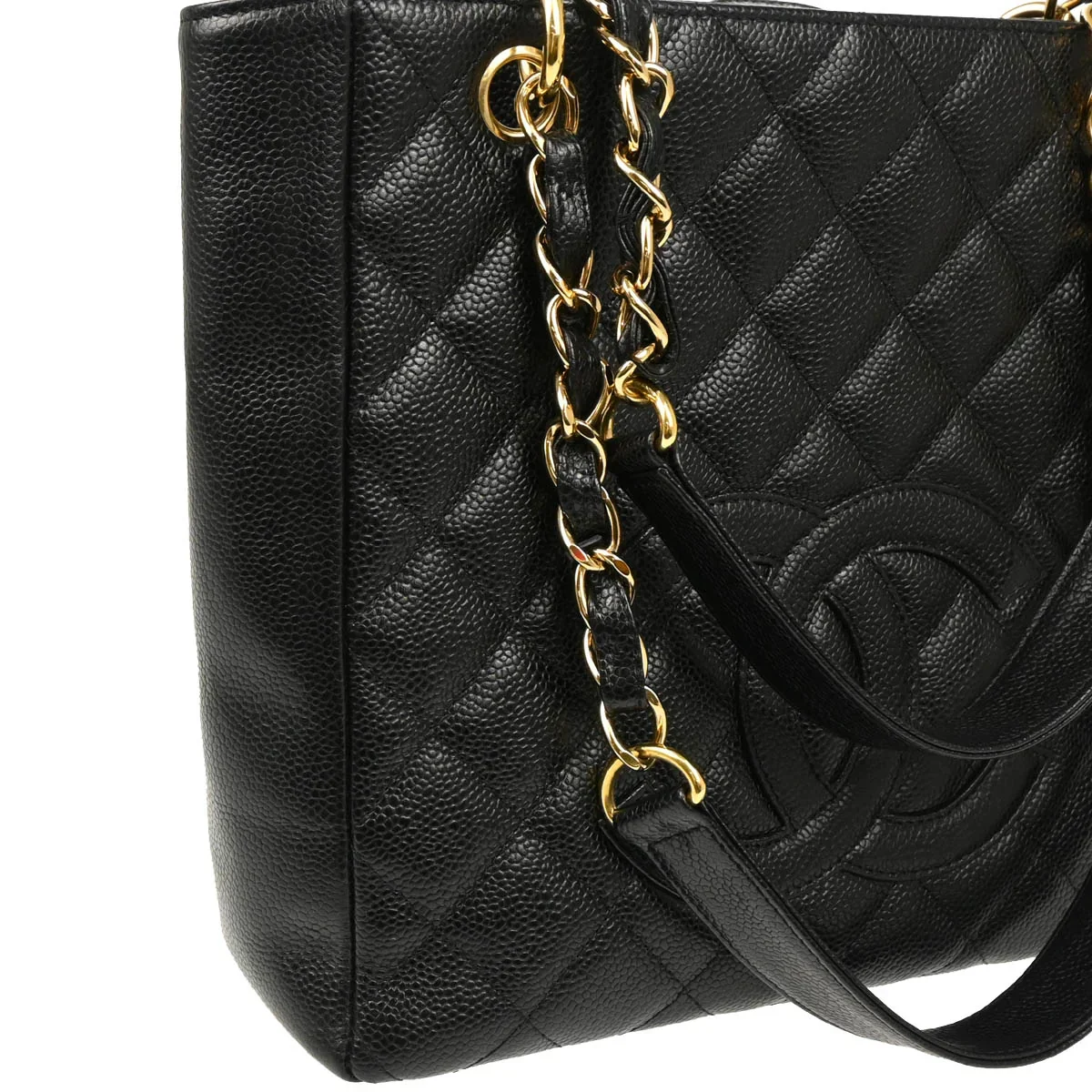 Chanel 2004-2005 Black Caviar Petite Shopping Tote PST Chain Handbag - Image 3