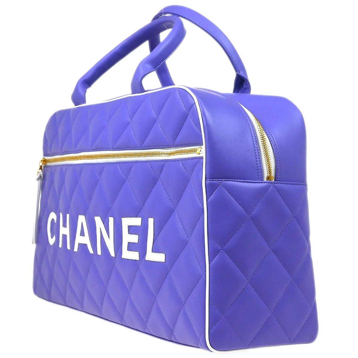 Chanel * 1994-1996 Purple Calfskin Duffle Bowling Bag - Image 3