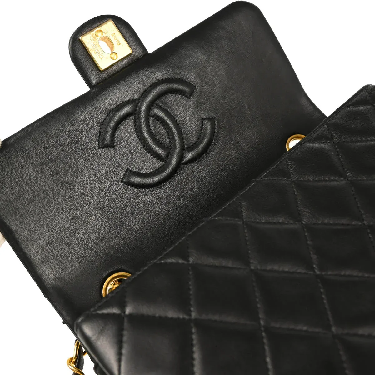 Chanel 1991-1994 Black Lambskin Classic Square Flap Shoulder Bag 20 - Image 8