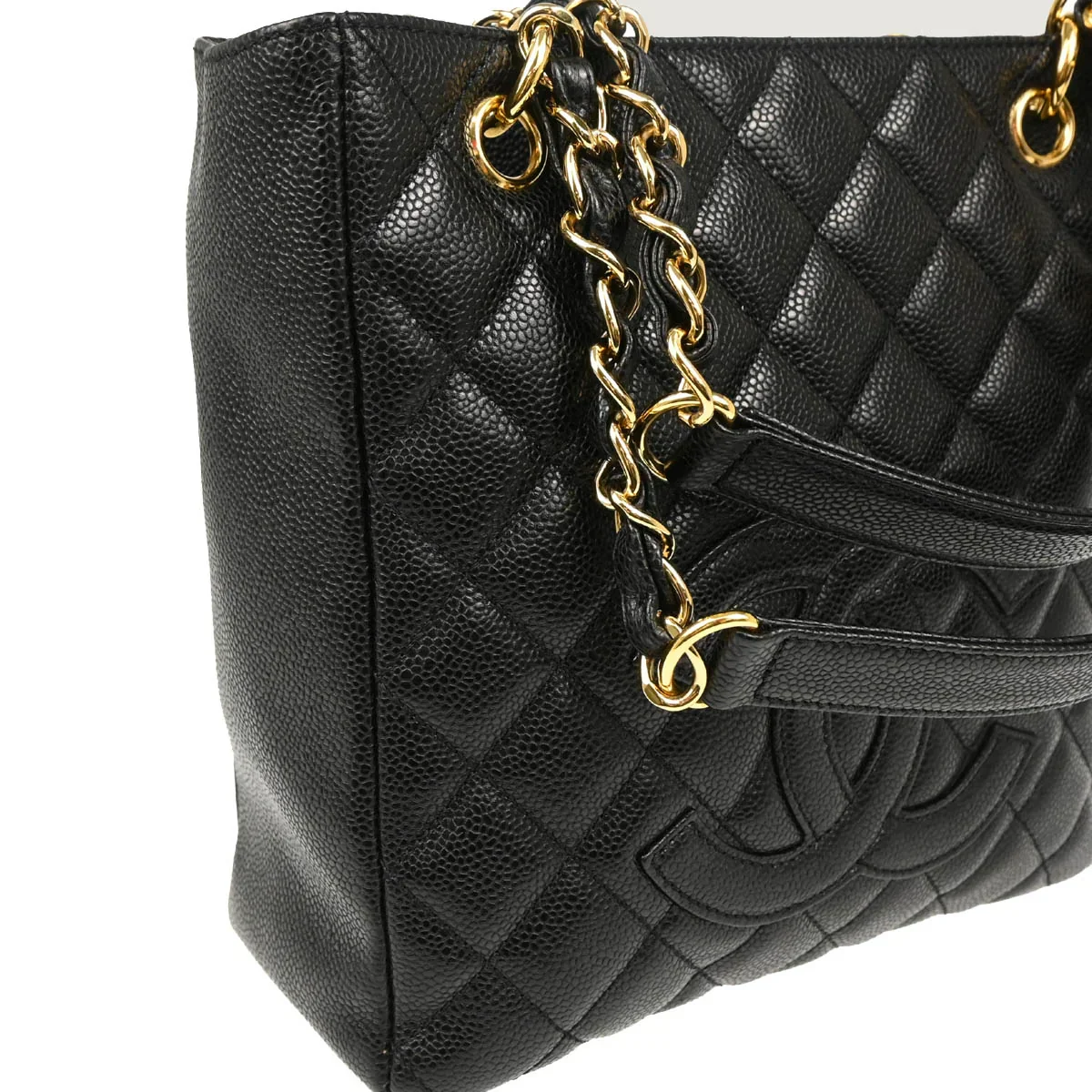 Chanel 2008-2009 Black Caviar Petite Shopping Tote PST Chain Handbag - Image 3