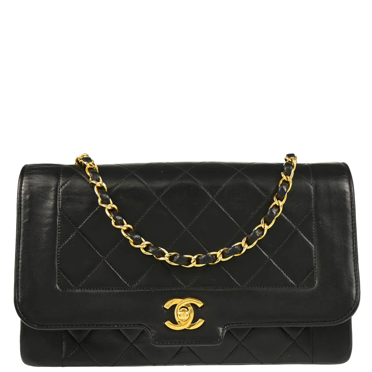 Chanel 1989-1991 Black Lambskin Single Flap Shoulder Bag