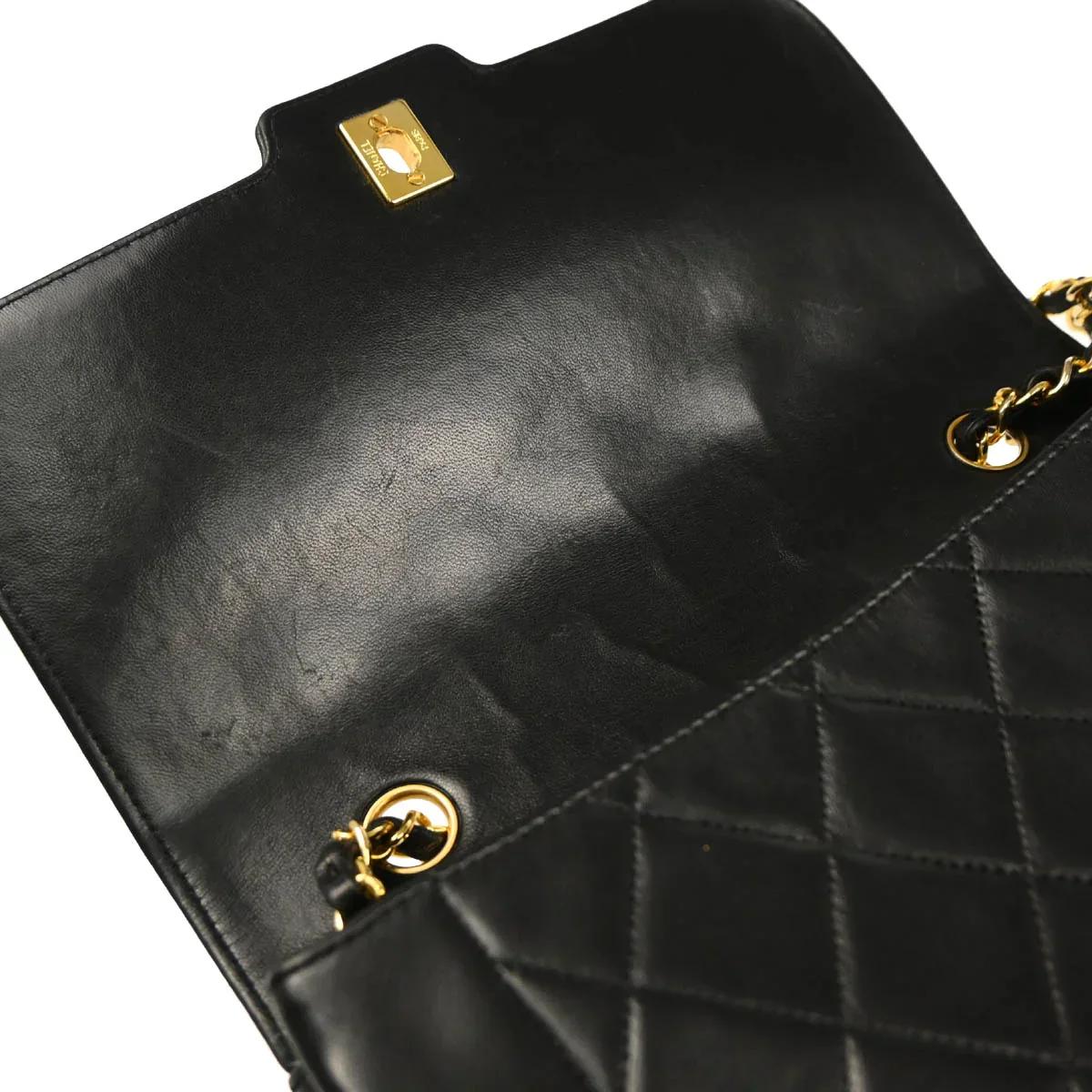 Chanel 1989-1991 Black Lambskin Single Flap Shoulder Bag - Image 8