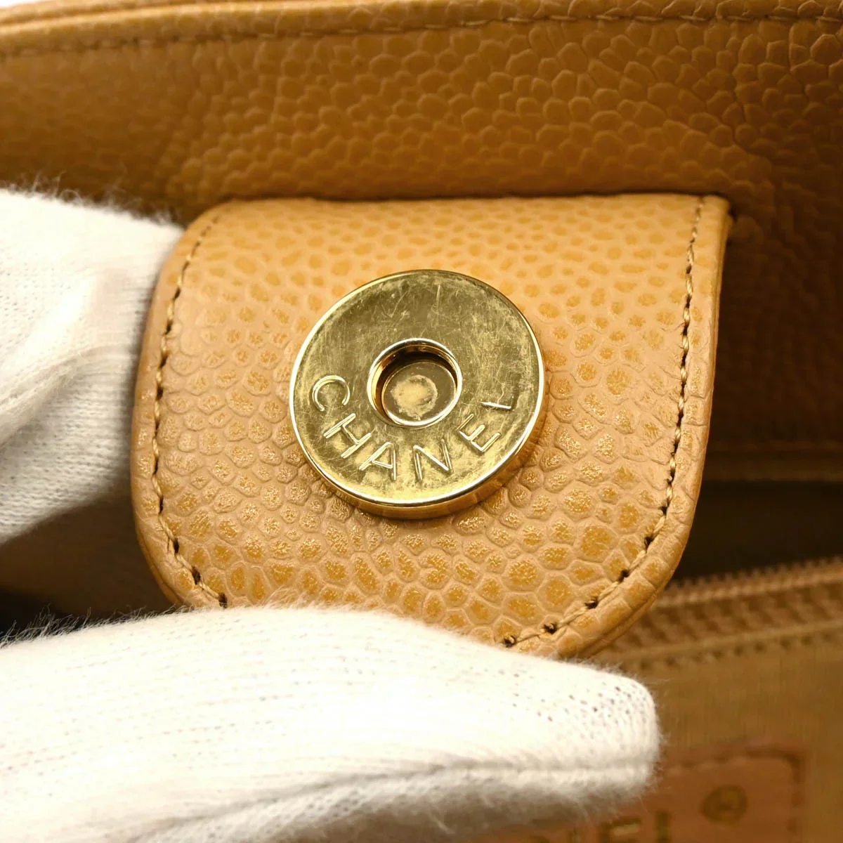 Chanel Beige Caviar Petite Shopping Tote PST Chain Handbag - Image 10