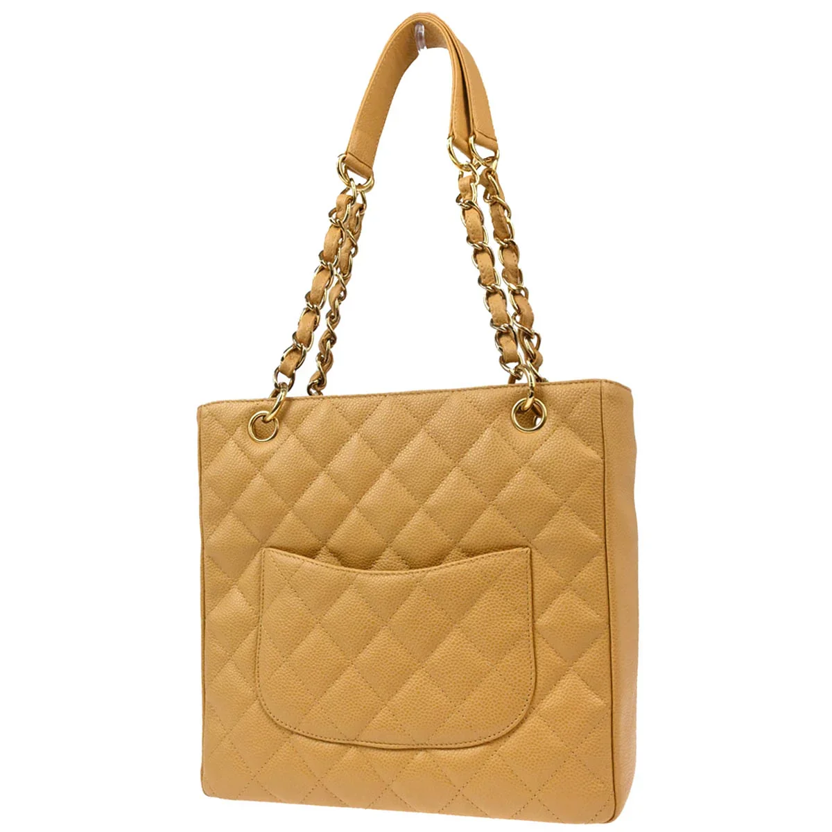 Chanel Beige Caviar Petite Shopping Tote PST Chain Handbag - Image 2