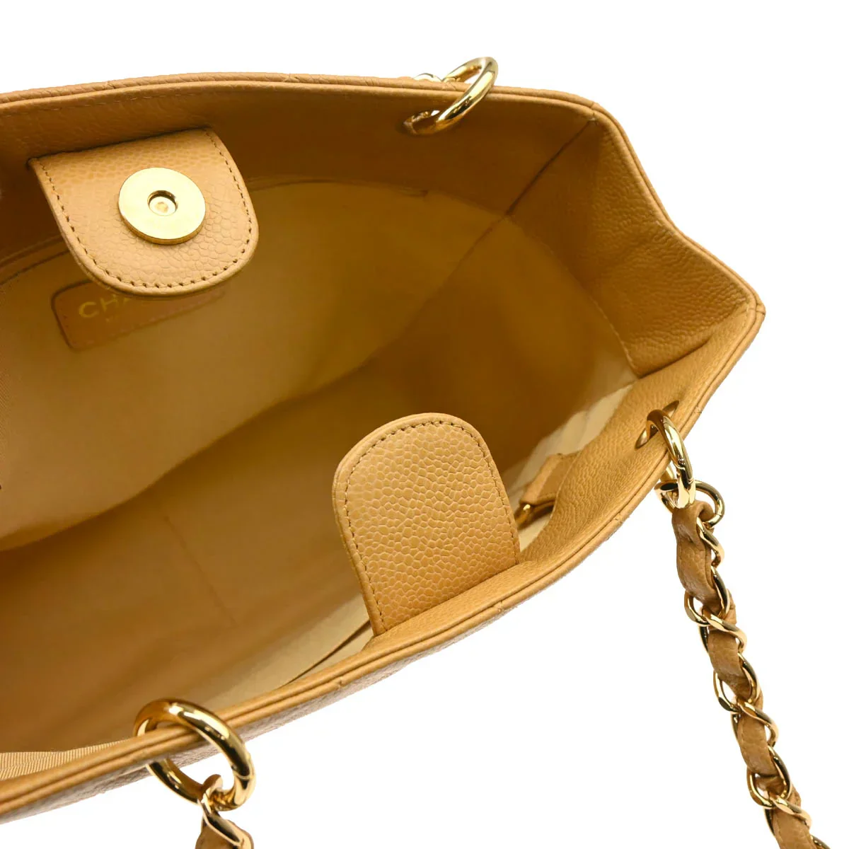 Chanel Beige Caviar Petite Shopping Tote PST Chain Handbag - Image 4