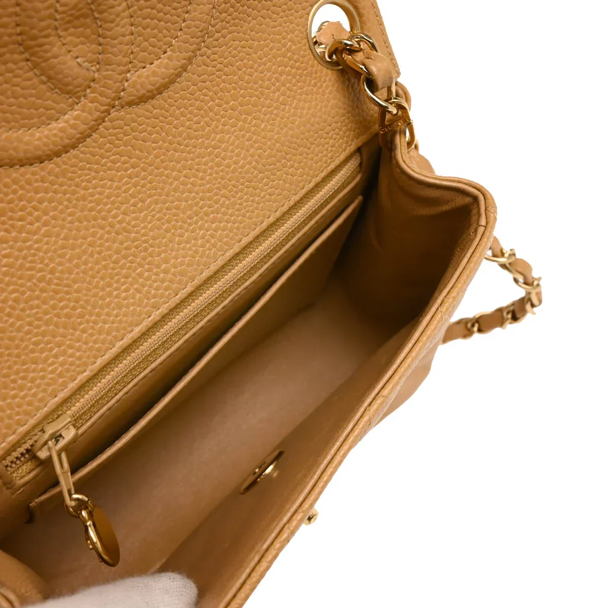 Chanel 2005-2006 Beige Caviar Mini Classic Square Flap Shoulder Bag 17 - Image 4