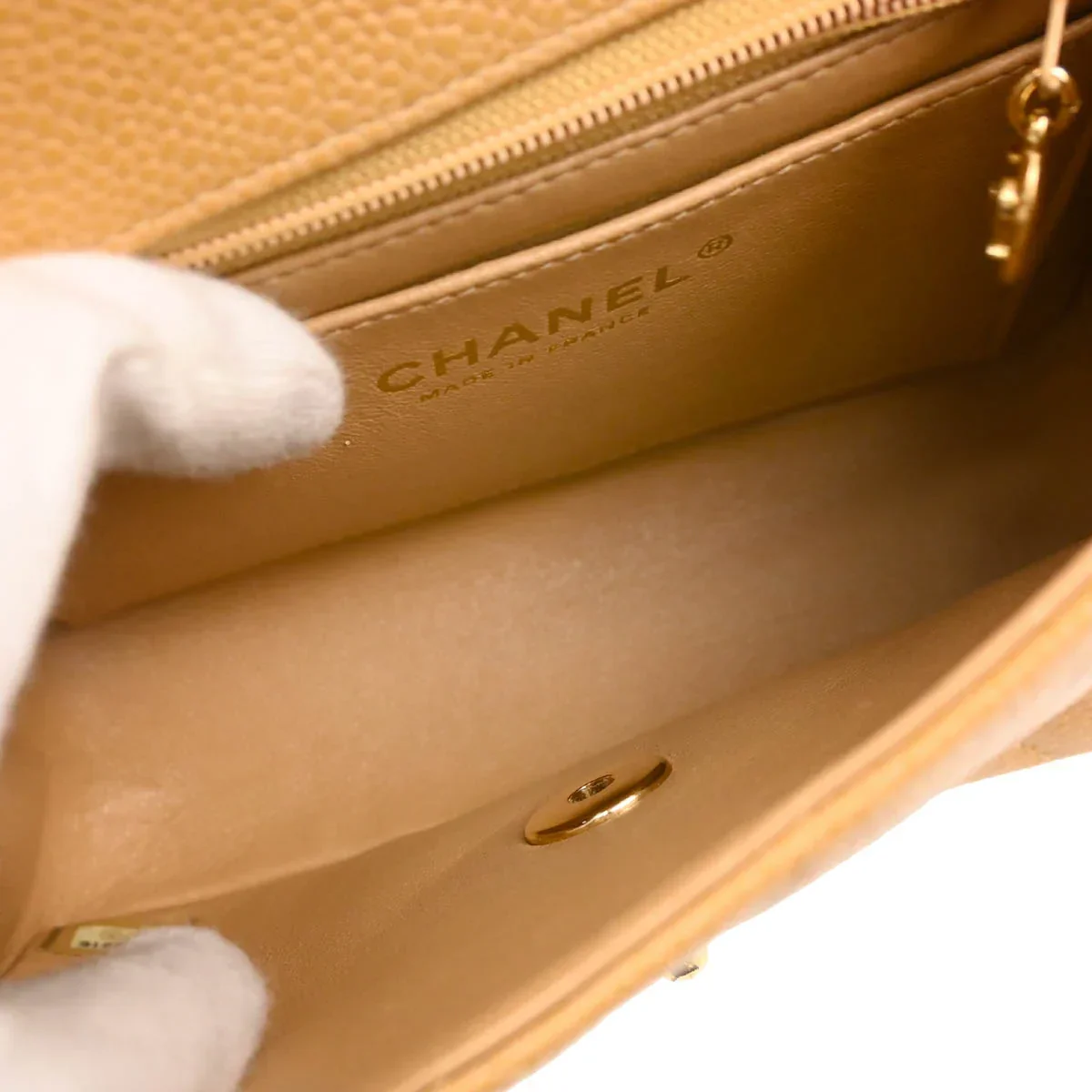 Chanel 2005-2006 Beige Caviar Mini Classic Square Flap Shoulder Bag 17 - Image 9