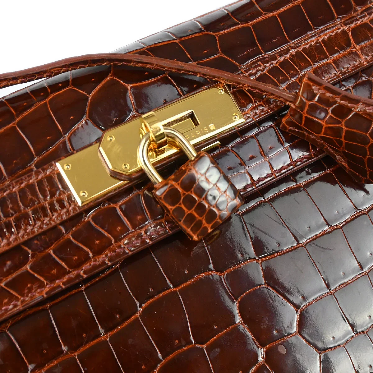 Hermes * 1999 Miel Porosus Crocodile Kelly 28 Sellier 2way Handbag - Image 4