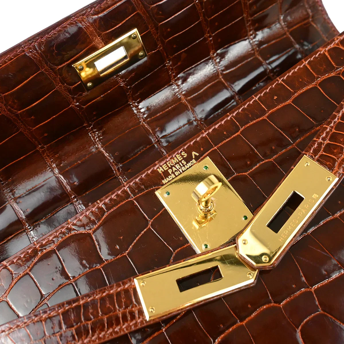 Hermes * 1999 Miel Porosus Crocodile Kelly 28 Sellier 2way Handbag - Image 8