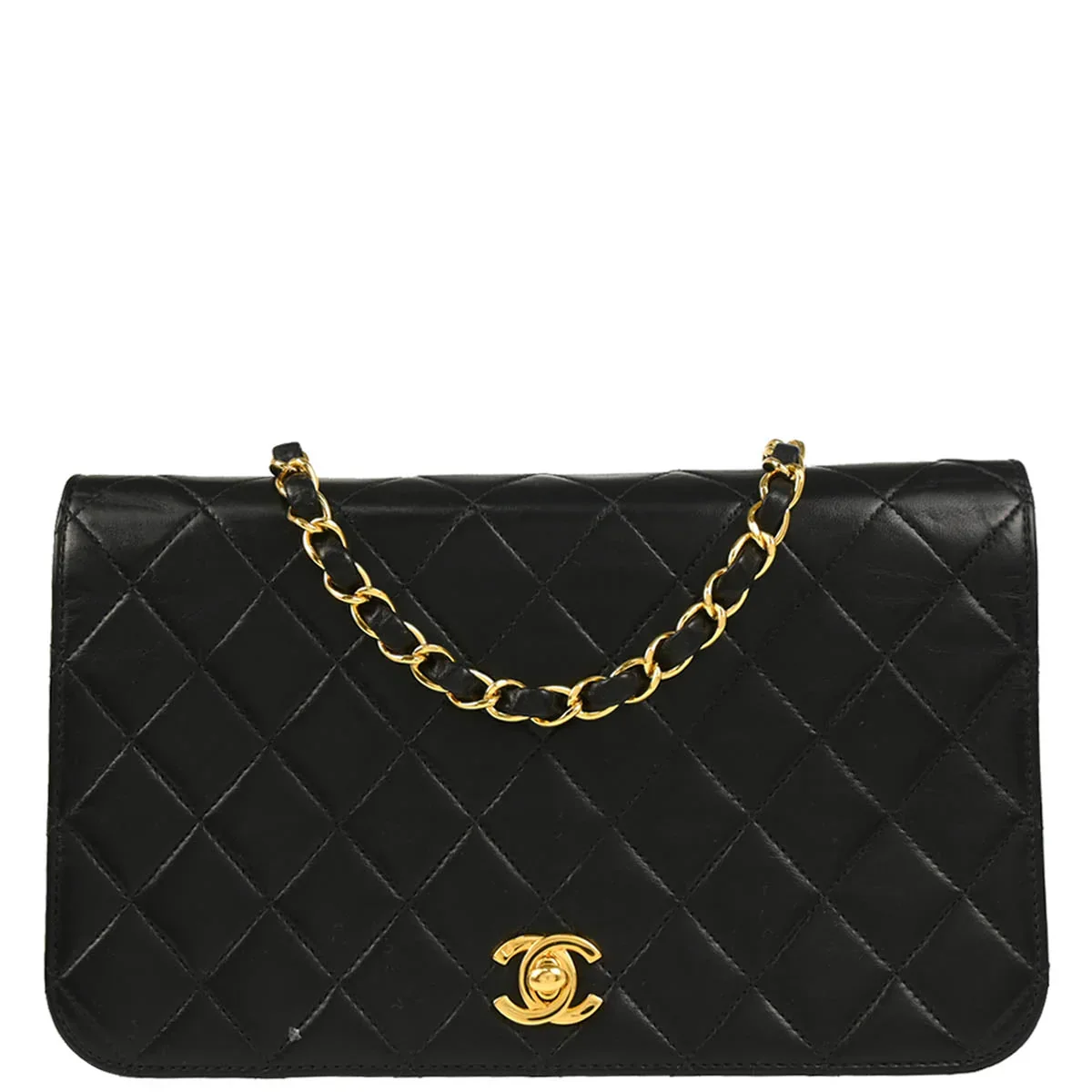 Chanel 2005-2006 Black Lambskin Turnlock Small Full Flap Shoulder Bag