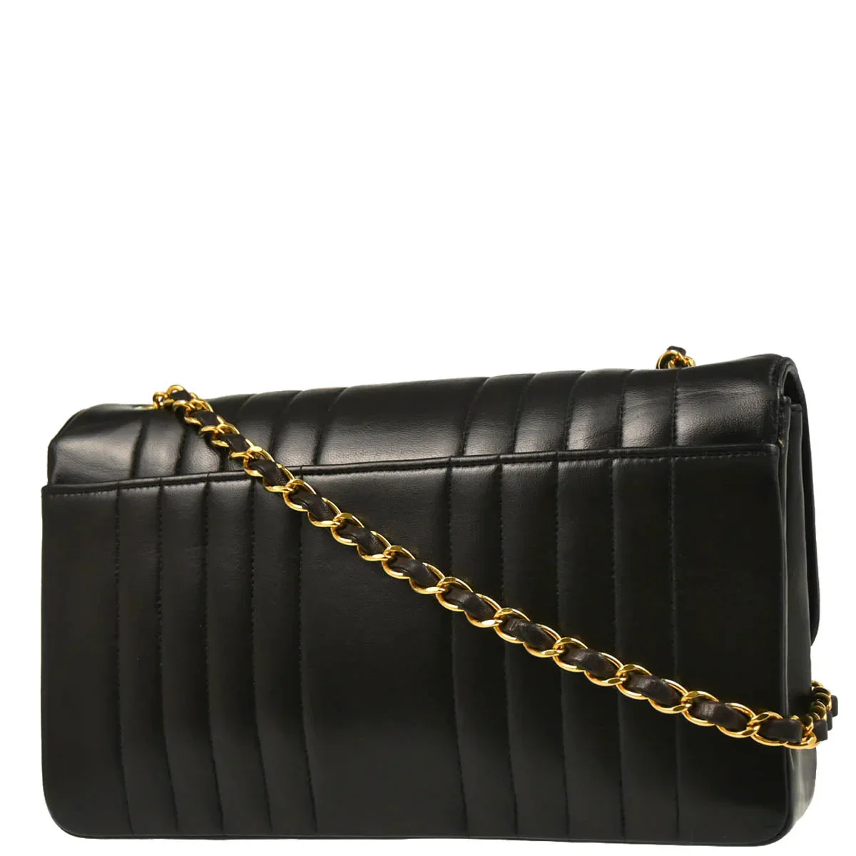 Chanel 1991-1994 Black Lambskin Vertical Stitch Single Flap Shoulder Bag - Image 2