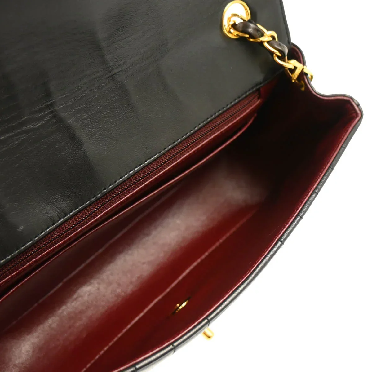 Chanel 1991-1994 Black Lambskin Vertical Stitch Single Flap Shoulder Bag - Image 4