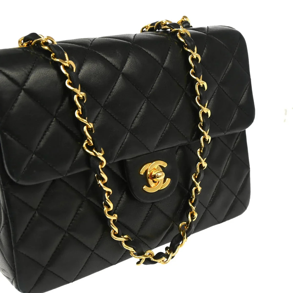 Chanel 1989-1991 Black Lambskin Classic Square Flap Shoulder Bag 20 - Image 3