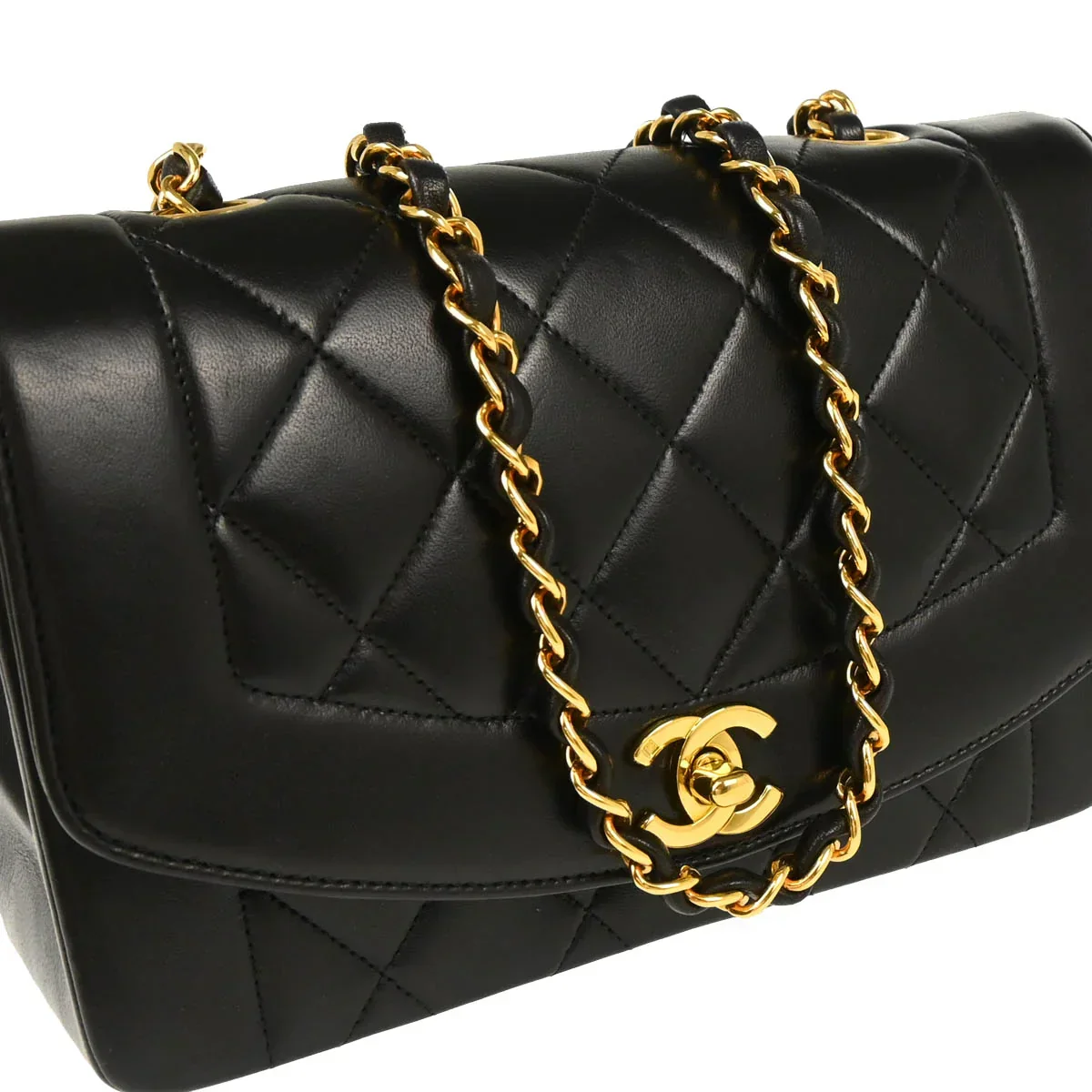 Chanel 1994-1996 Black Lambskin Small Diana Shoulder Bag - Image 3