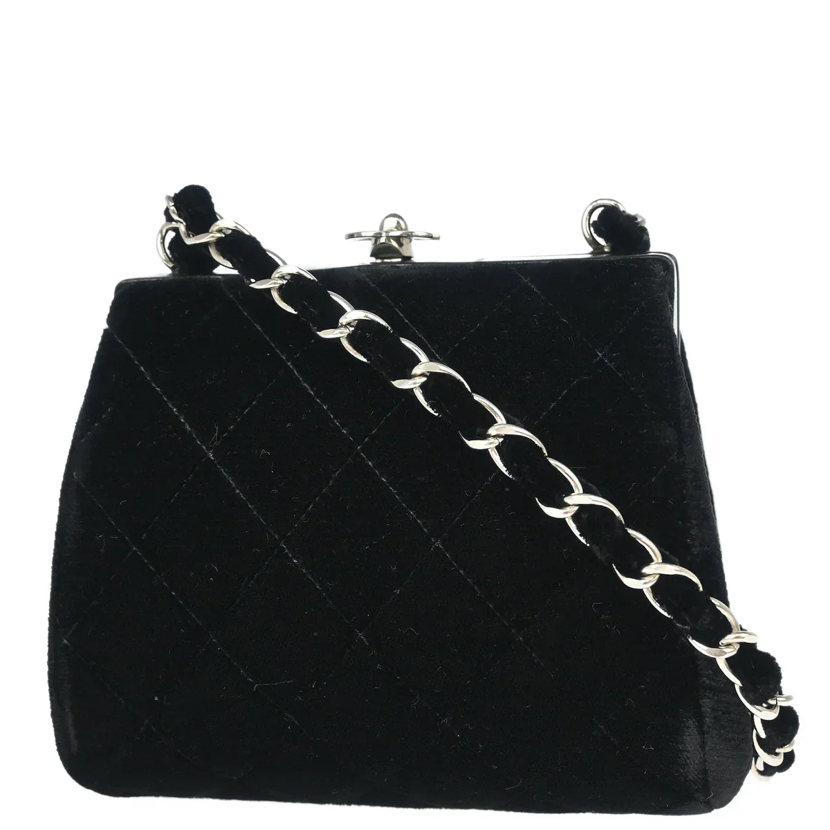 Chanel 1996-1997 Black Velvet Kisslock Chain Shoulder Bag - Image 2