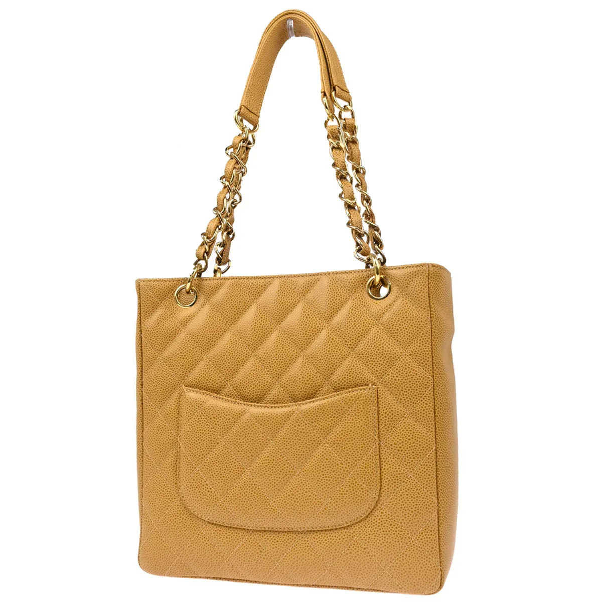 Chanel 2003-2004 Beige Caviar Petite Shopping Tote PST Chain Handbag - Image 2