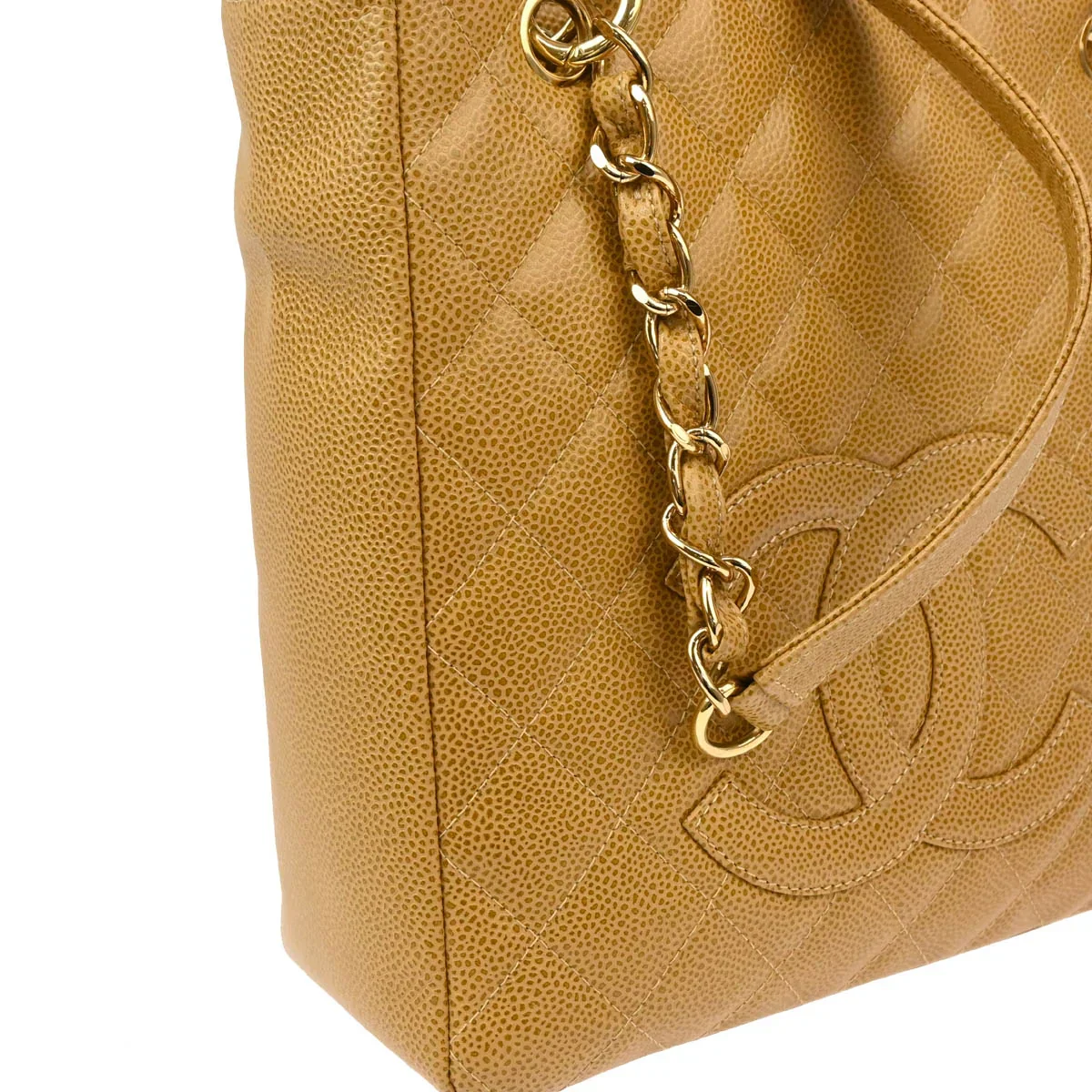 Chanel 2003-2004 Beige Caviar Petite Shopping Tote PST Chain Handbag - Image 3