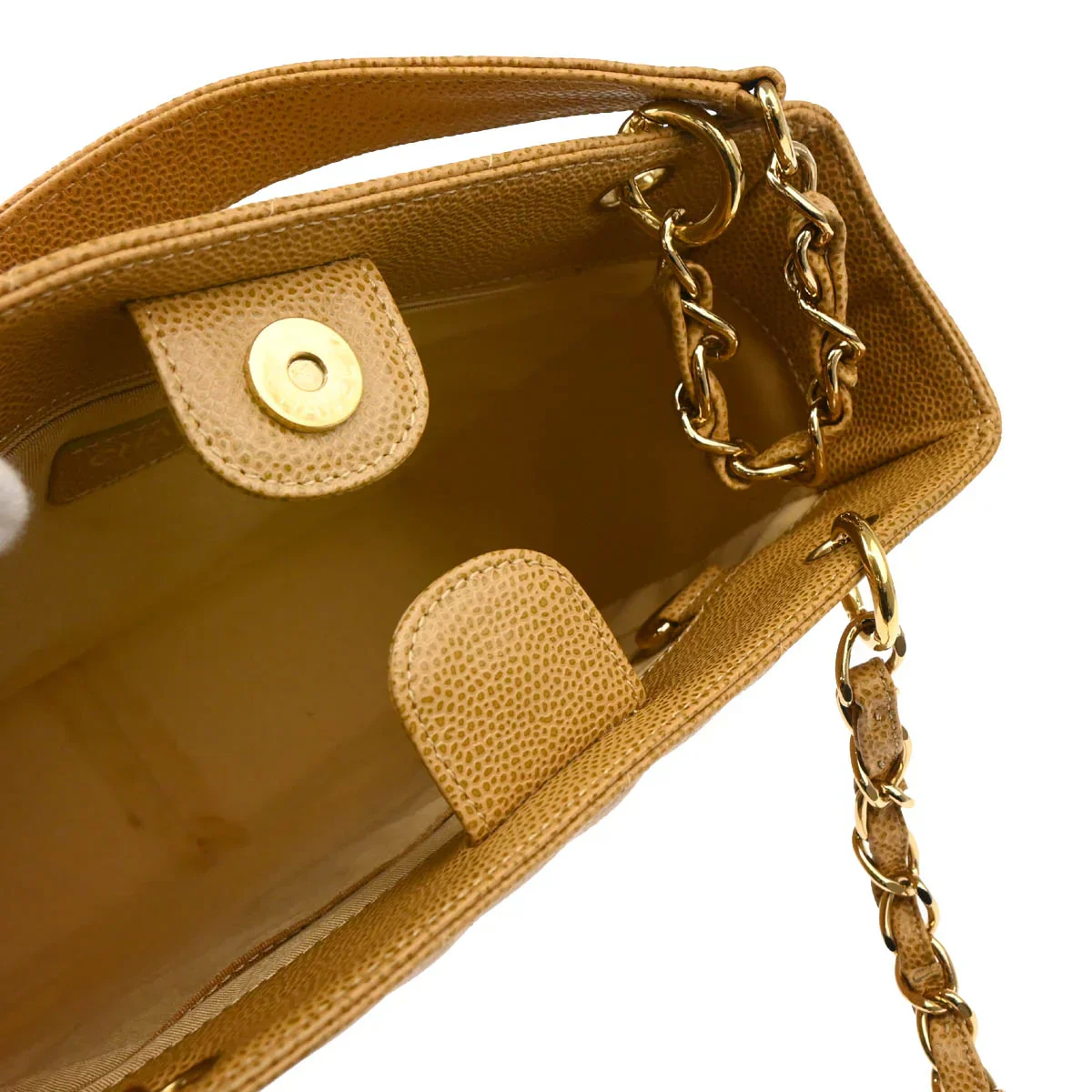 Chanel 2003-2004 Beige Caviar Petite Shopping Tote PST Chain Handbag - Image 4
