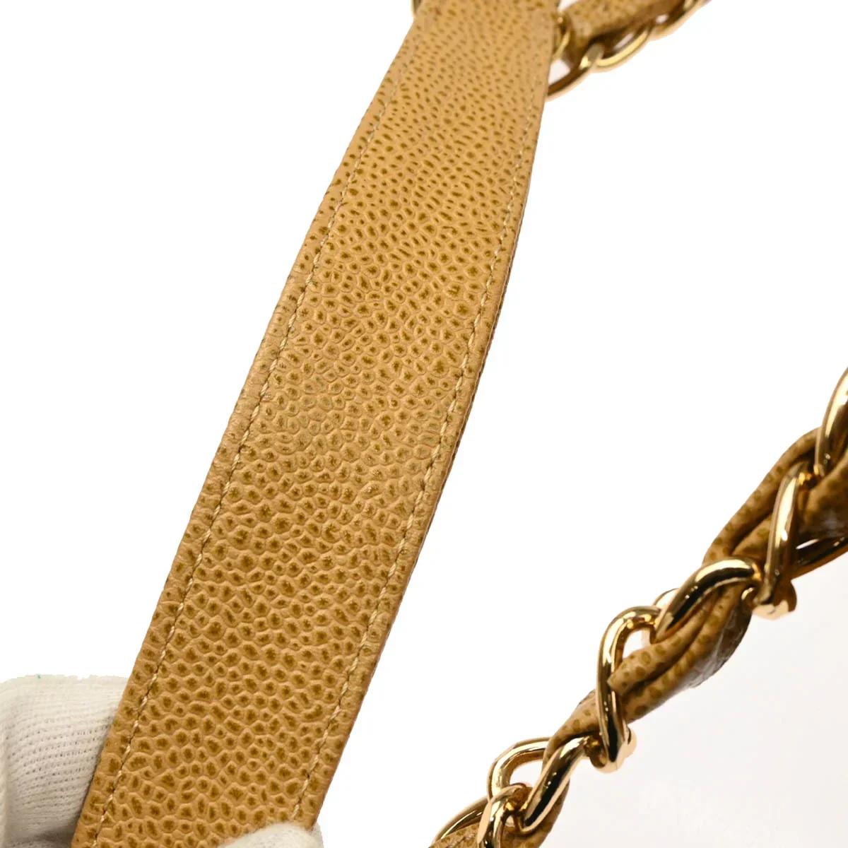 Chanel 2003-2004 Beige Caviar Petite Shopping Tote PST Chain Handbag - Image 6