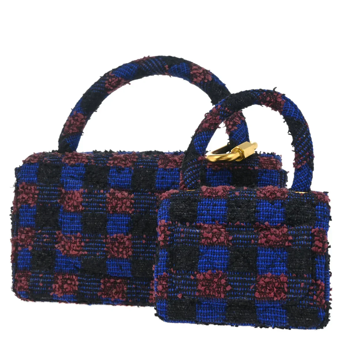 Chanel 1991-1994 Blue Tweed Classic Single Flap 2 in 1 Handbag Set - Image 2
