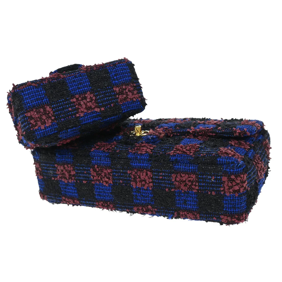 Chanel 1991-1994 Blue Tweed Classic Single Flap 2 in 1 Handbag Set - Image 3