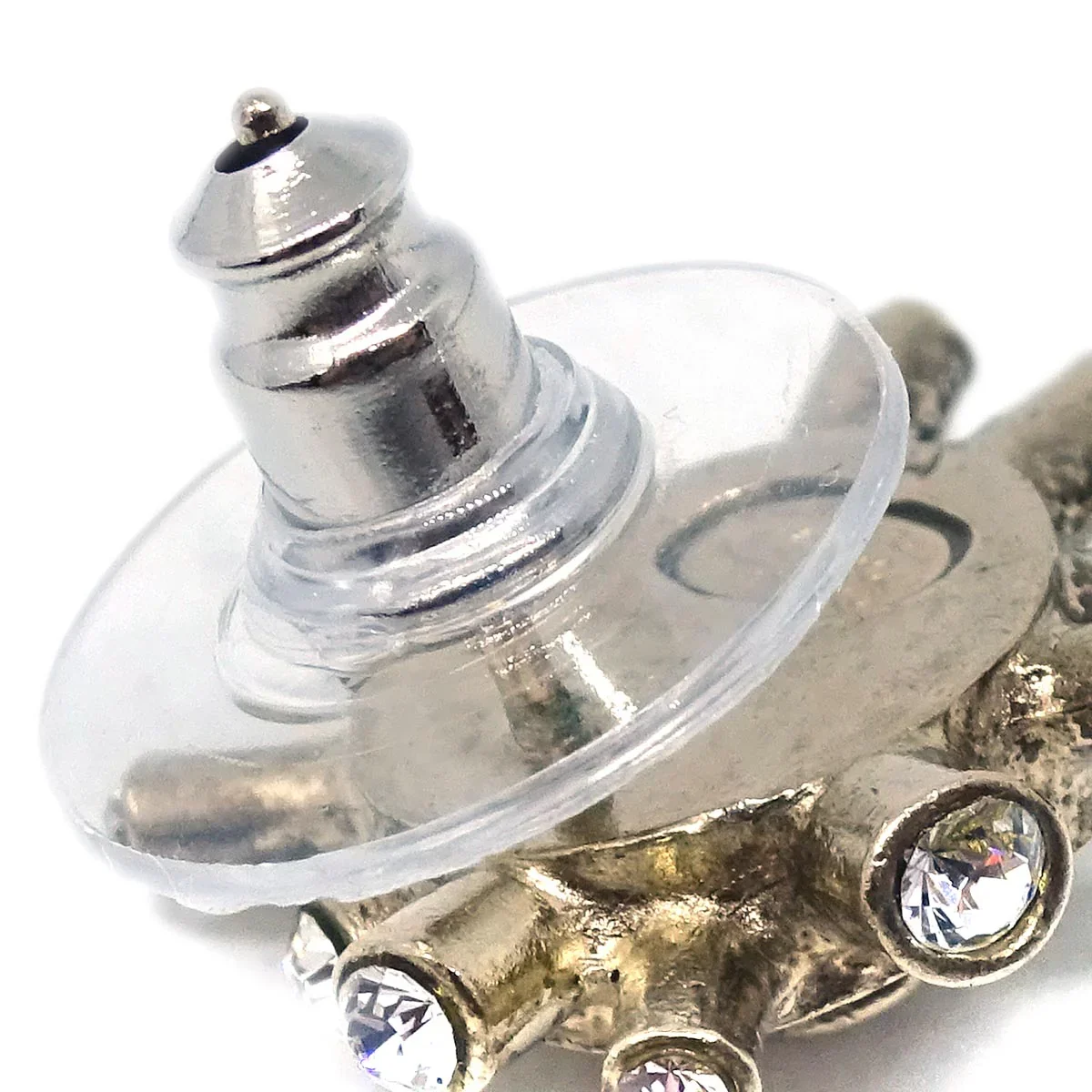 Chanel Piercing Earrings Gold Rhinestone 04A - Image 3