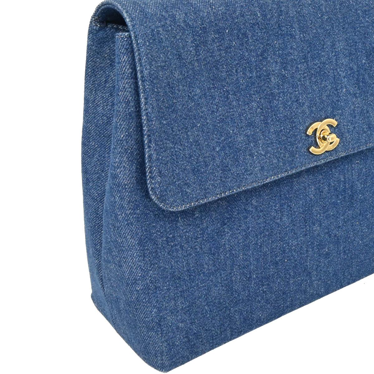 Chanel 1997-1999 Blue Denim Kelly Handbag - Image 3