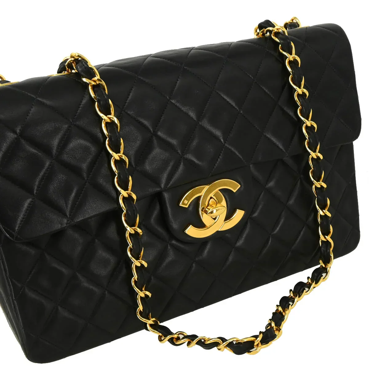 Chanel 1994-1996 Black Lambskin Maxi Classic Flap Shoulder Bag - Image 3