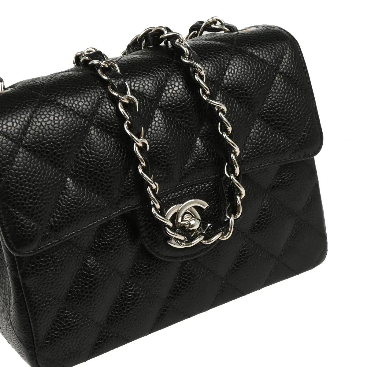 Chanel Black Caviar Mini Classic Square Flap Shoulder Bag - Image 3