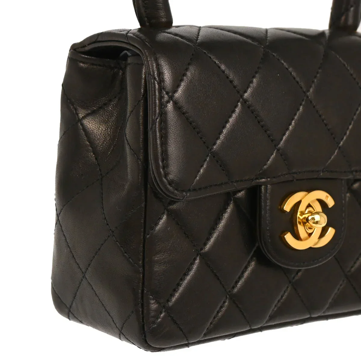 Chanel 1991-1994 Black Lambskin Micro Classic Flap Handbag - Image 3