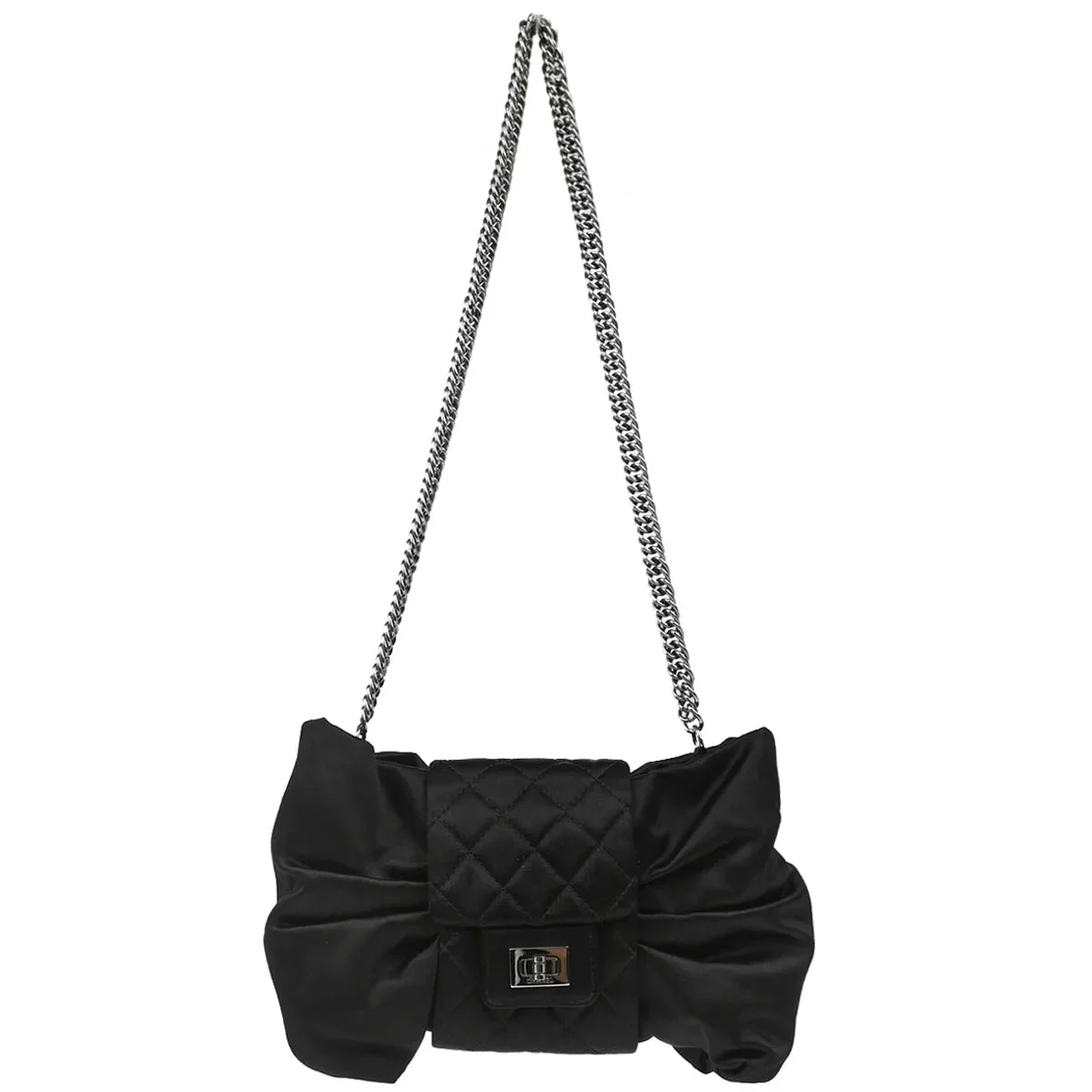 Chanel 2006-2008 Black Satin Bow Shoulder Bag