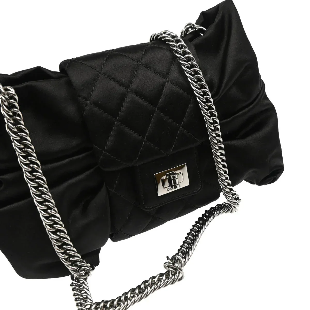 Chanel 2006-2008 Black Satin Bow Shoulder Bag - Image 3