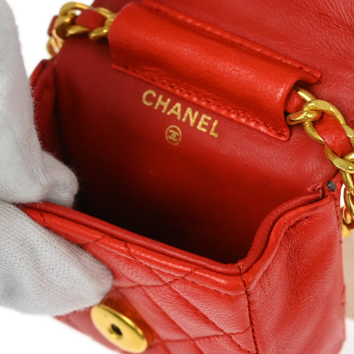 Chanel Red Lambskin Classic Flap Micro Bag - Image 8