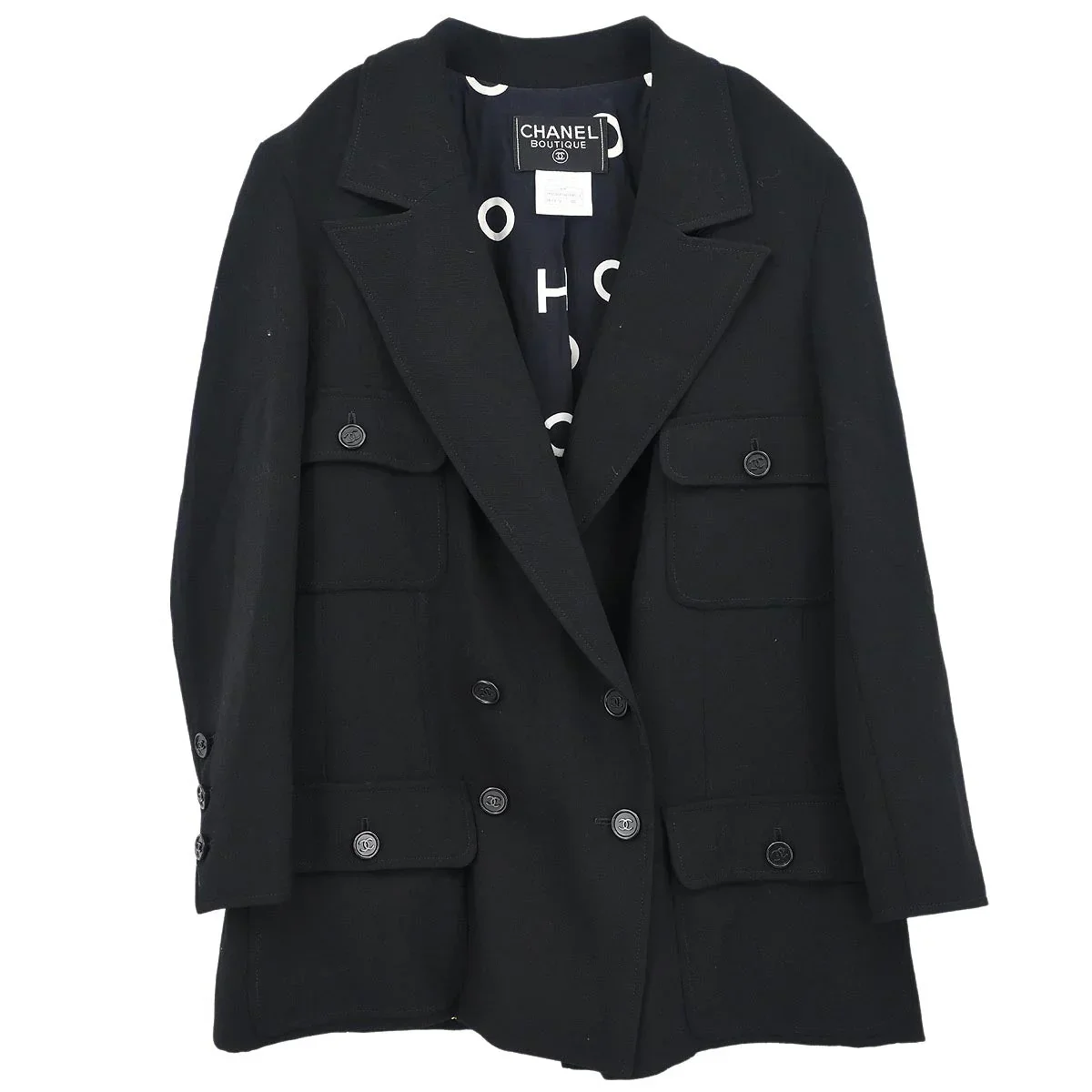 Chanel 1997 Double Breasted Jacket Black #44