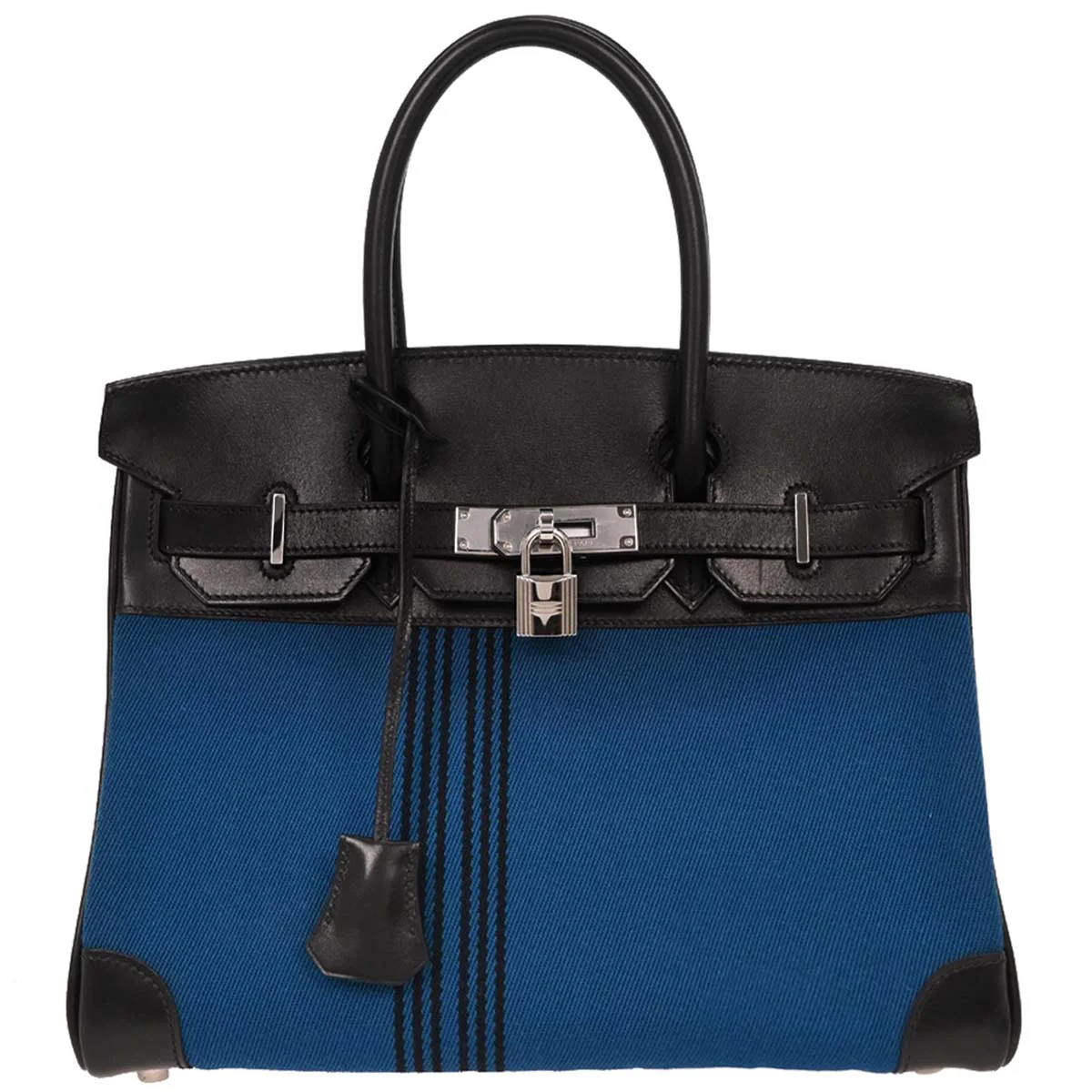 Hermes Blue Black Toile Potamus Boxcalf Birkin 30 Handbag