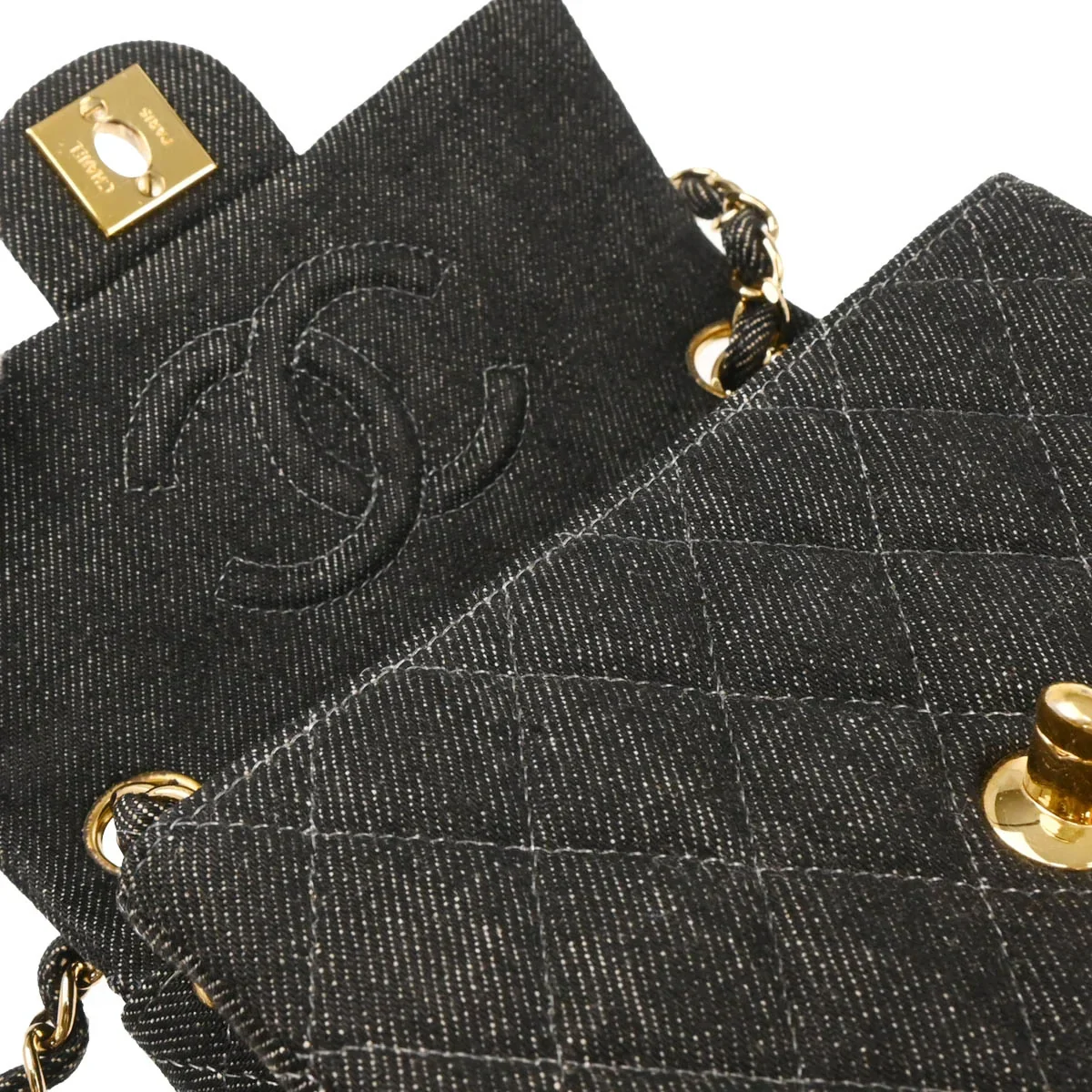 Chanel 1997-1999 Black Denim Mini Classic Square Flap Bag 17 - Image 7