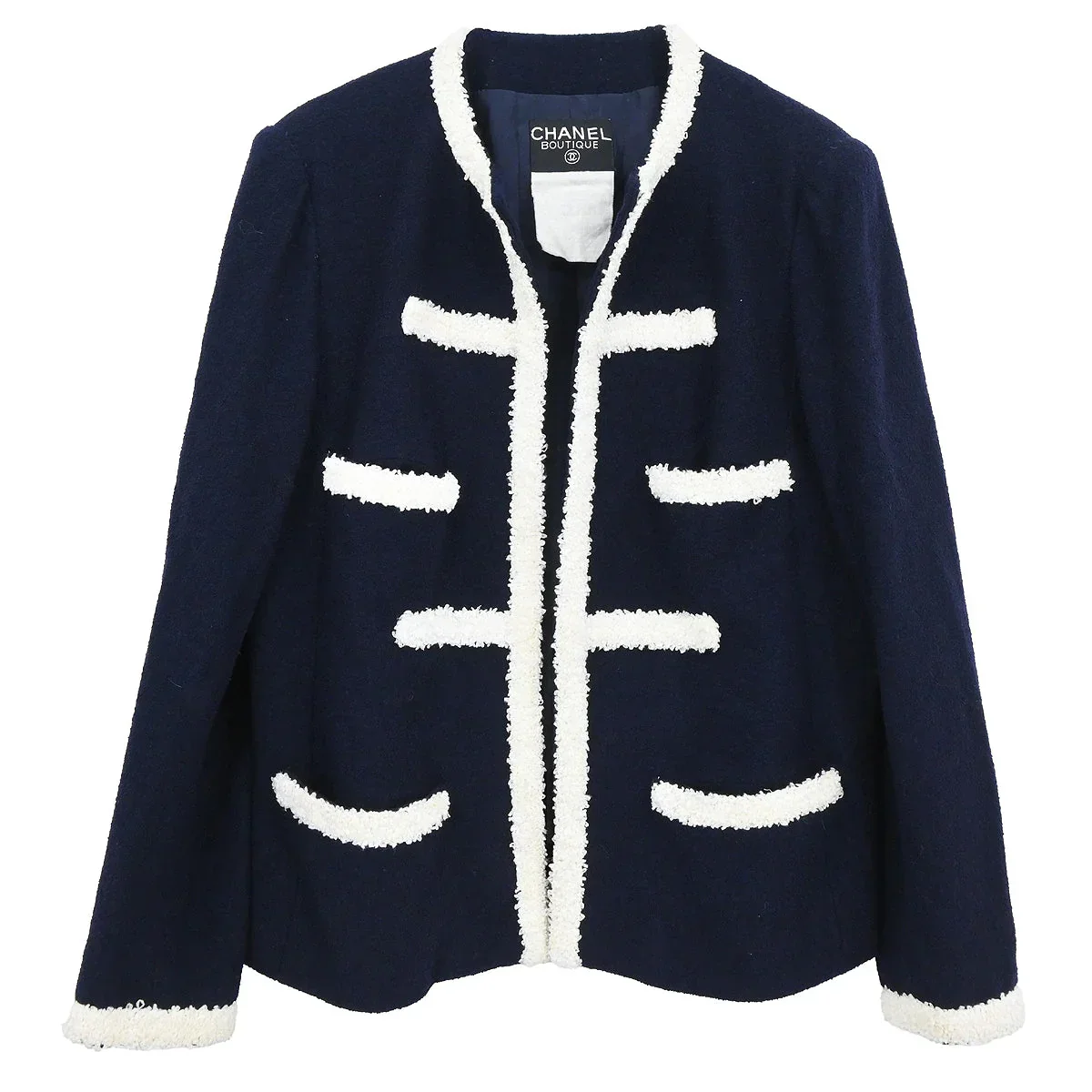Chanel Collarless Jacket Navy #44