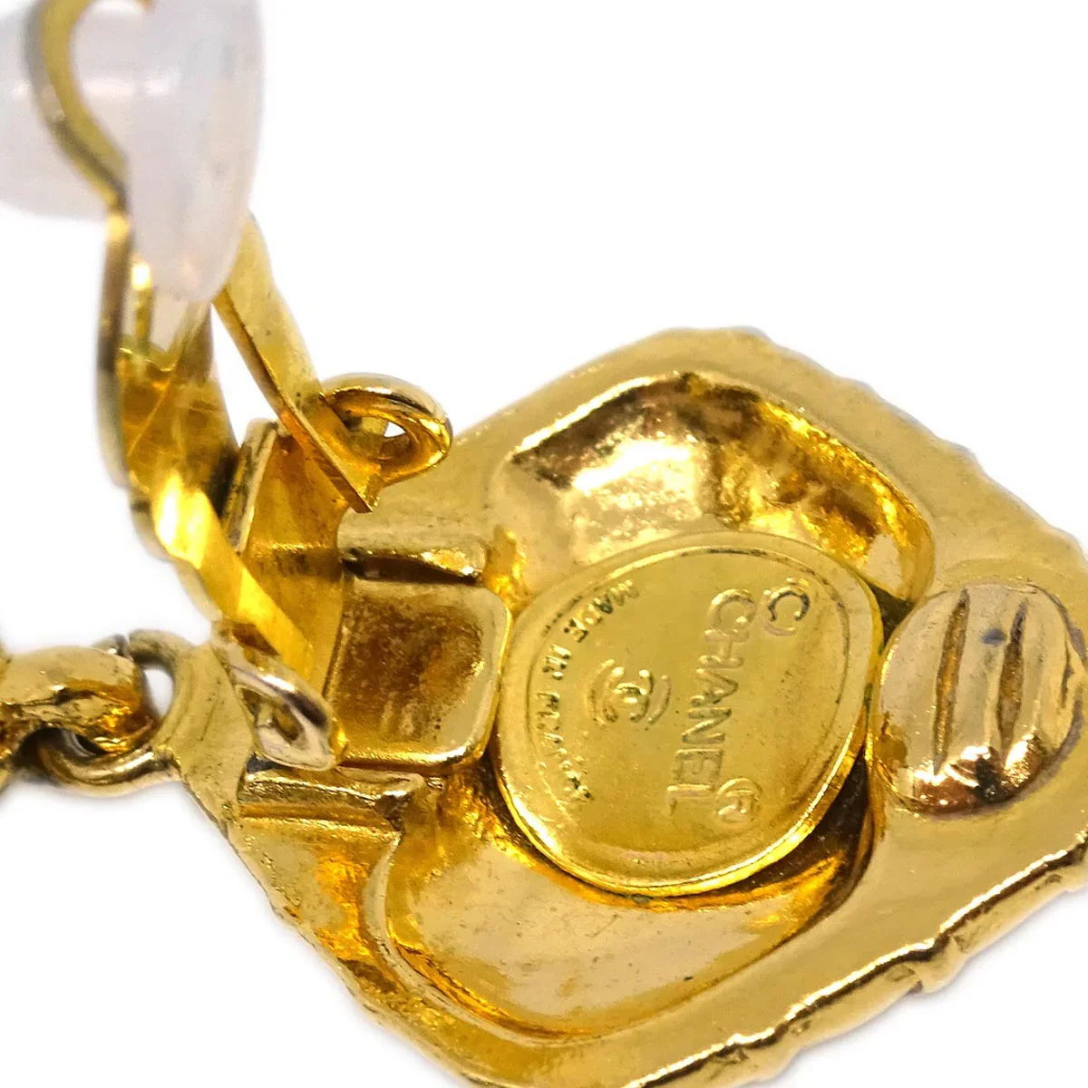 Chanel Dangle Earrings Bow Rhombus Clip-On Gold - Image 4