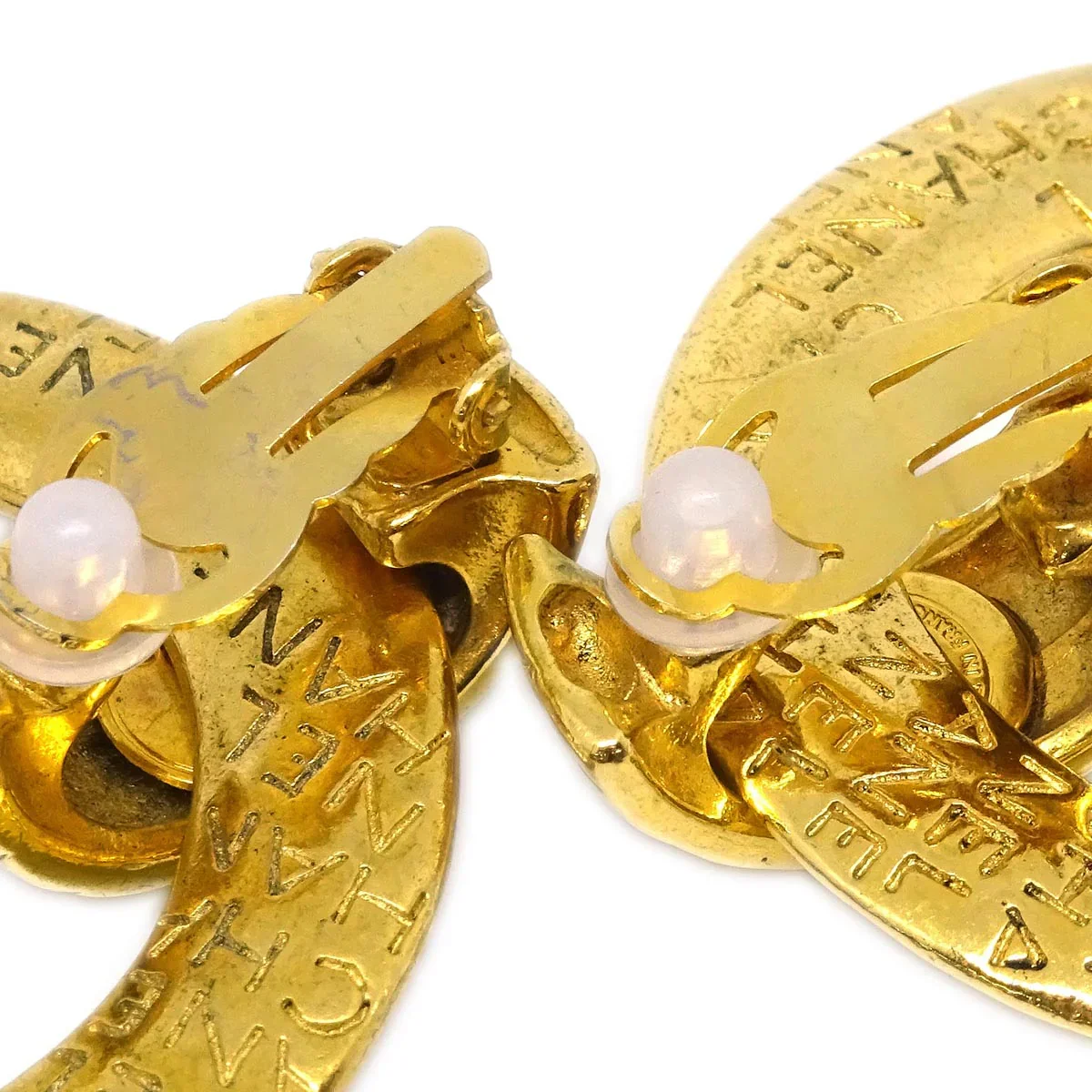 Chanel Dangle Hoop Earrings Clip-On Gold - Image 3