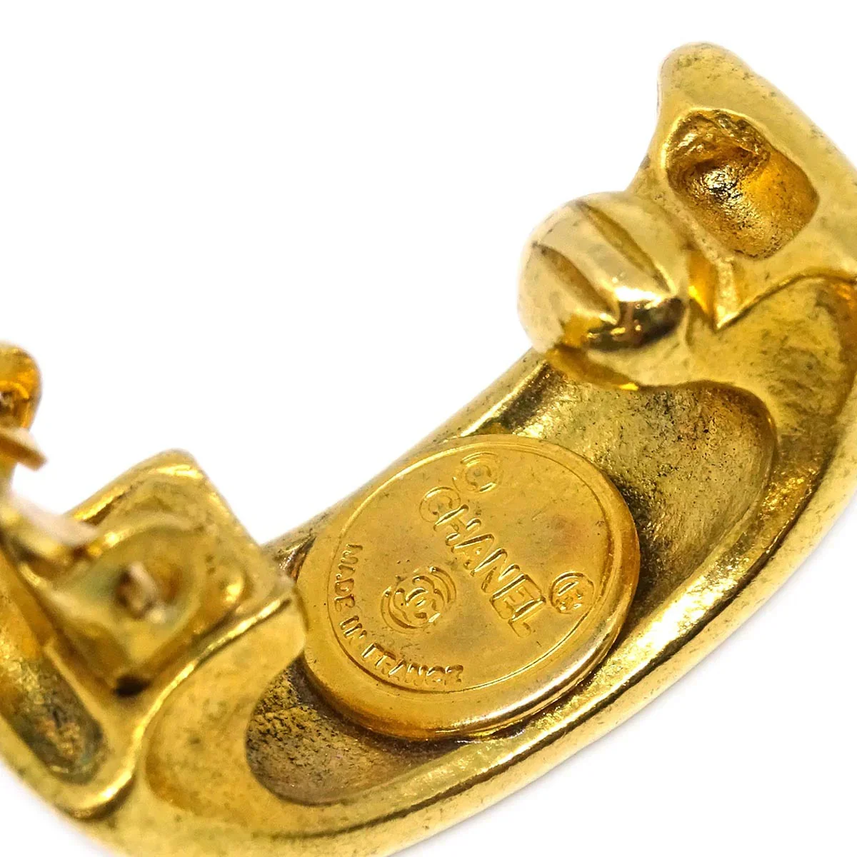Chanel Dangle Hoop Earrings Clip-On Gold - Image 4