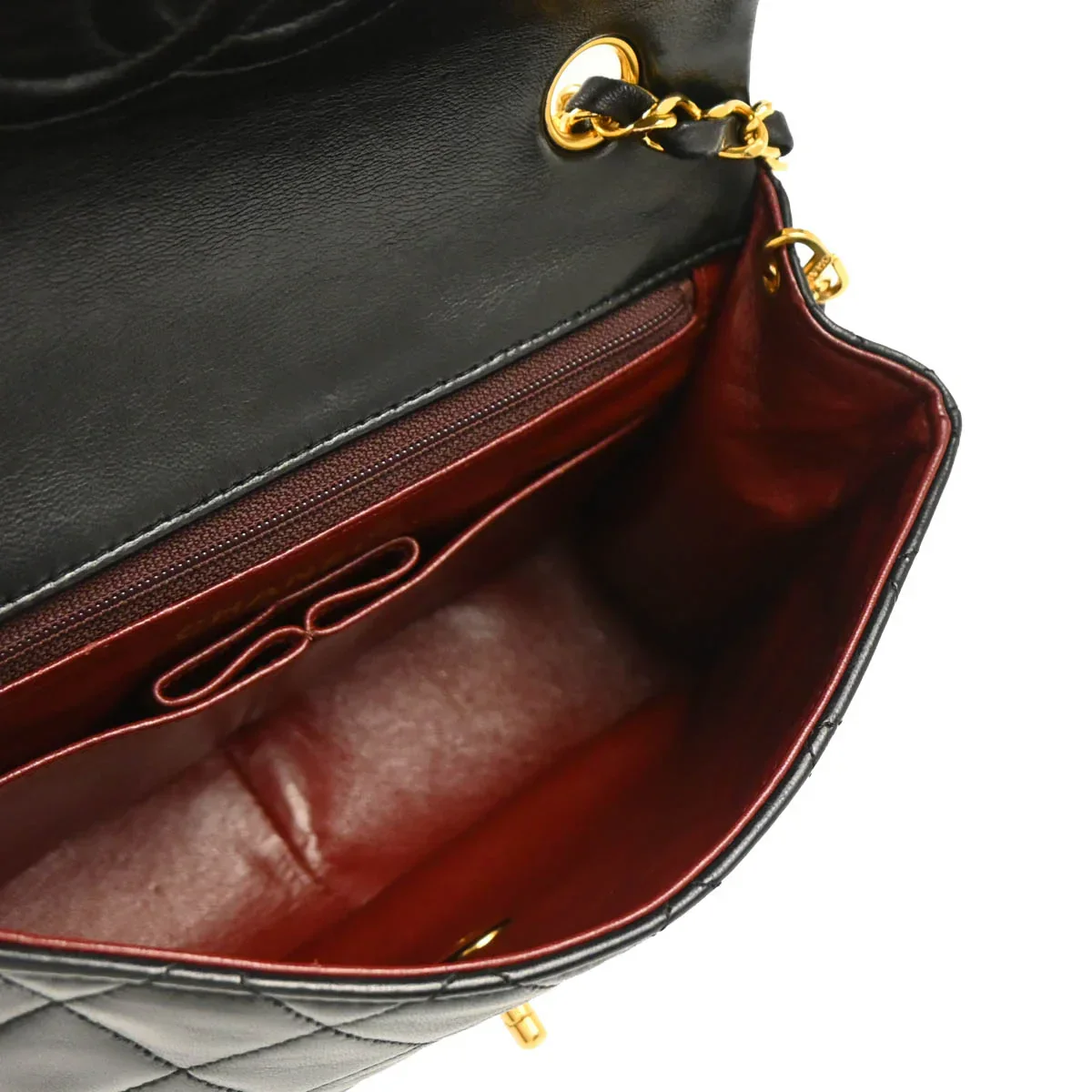 Chanel 1989-1991 Black Lambskin Classic Square Flap Shoulder Bag - Image 4