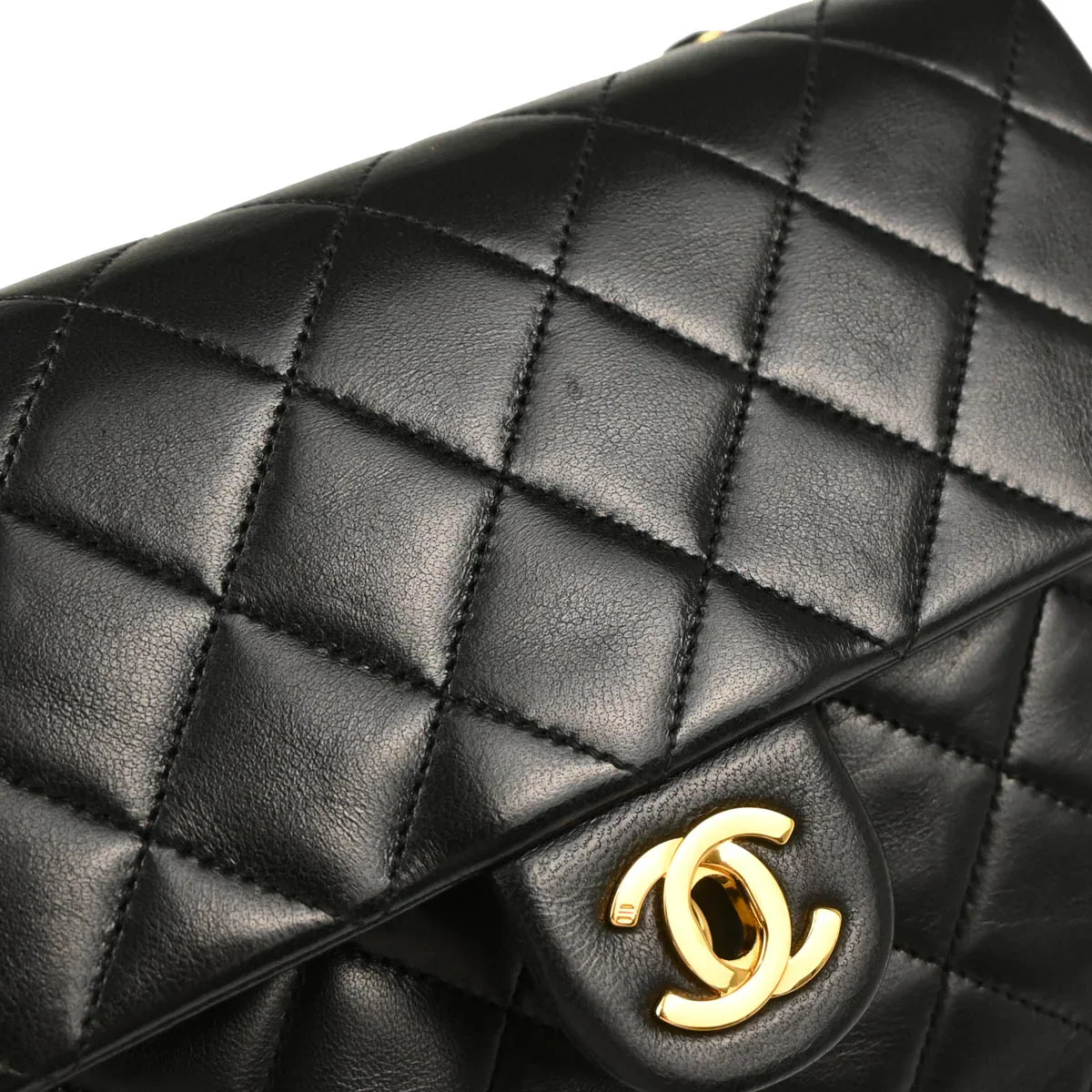 Chanel 1989-1991 Black Lambskin Classic Square Flap Shoulder Bag - Image 6