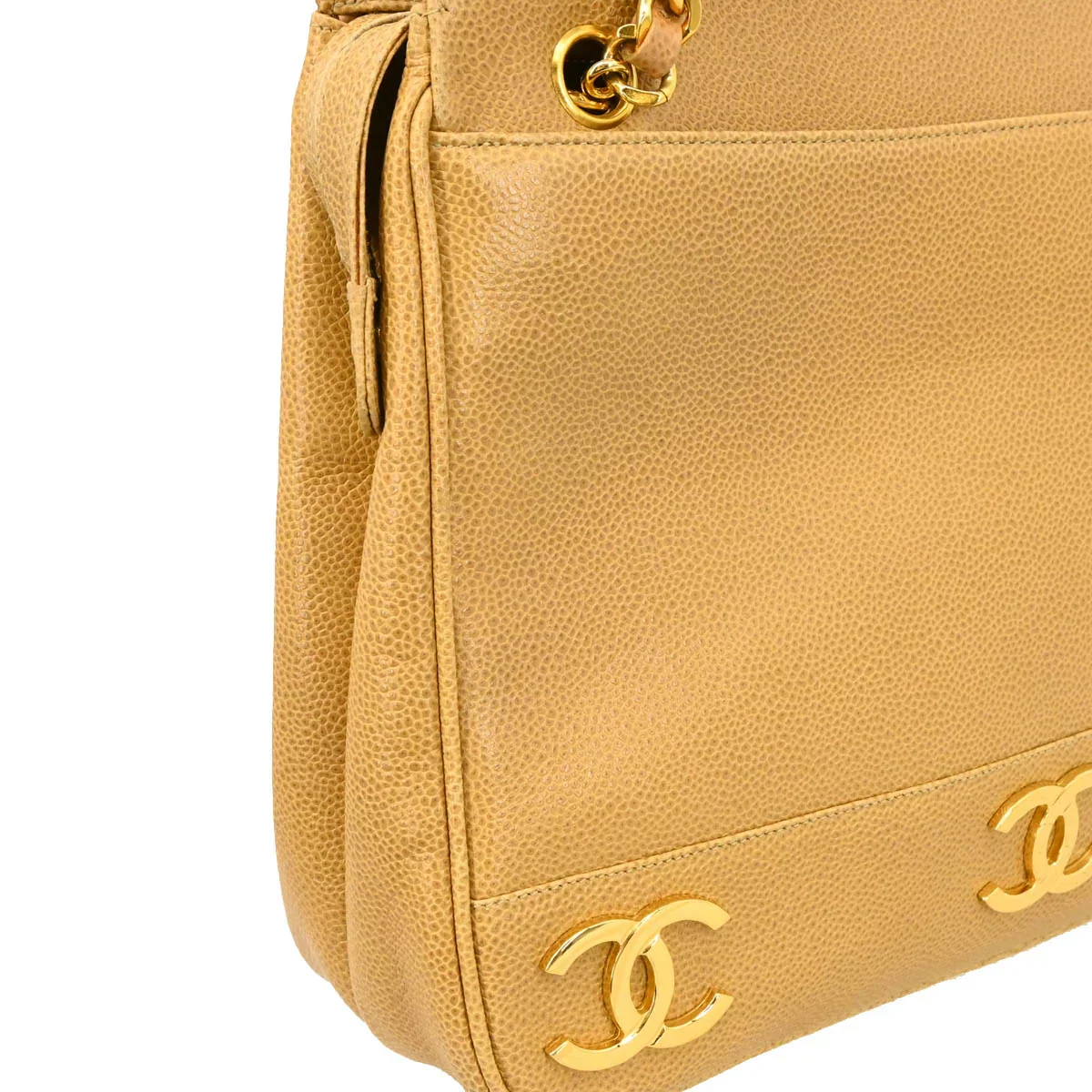 Chanel 1994-1996 Beige Caviar Triple CC Shoulder Tote Bag - Image 3