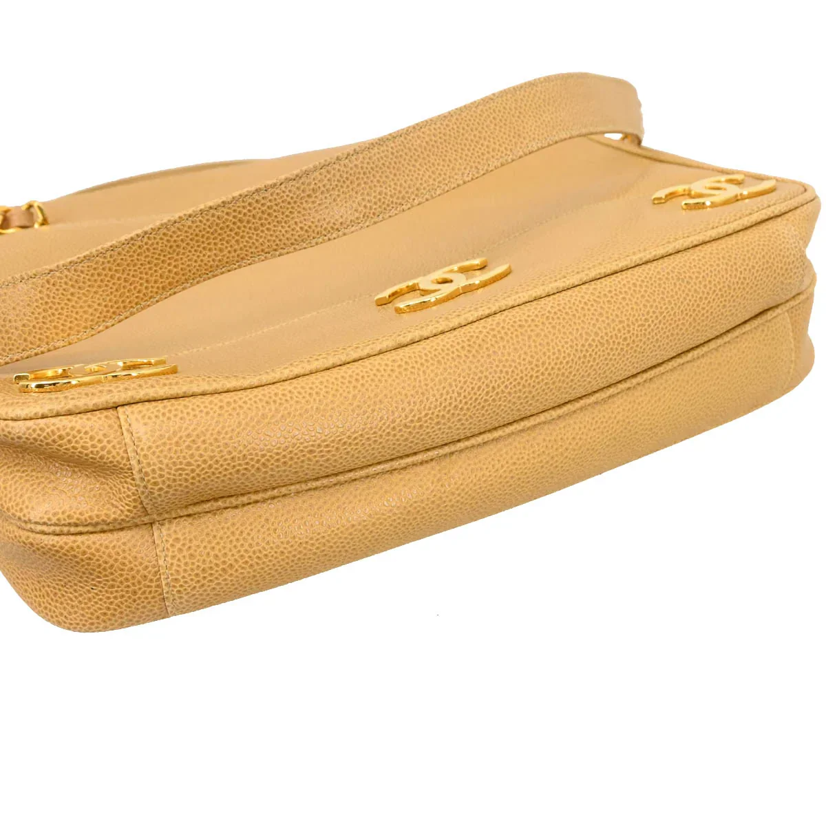 Chanel 1994-1996 Beige Caviar Triple CC Shoulder Tote Bag - Image 4