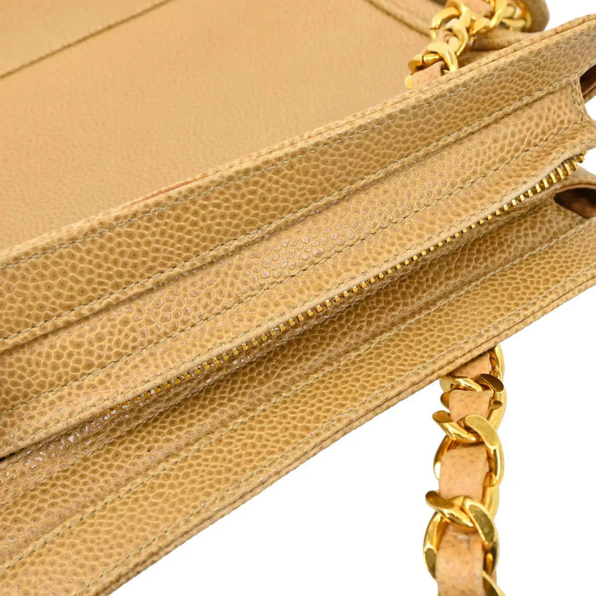 Chanel 1994-1996 Beige Caviar Triple CC Shoulder Tote Bag - Image 7