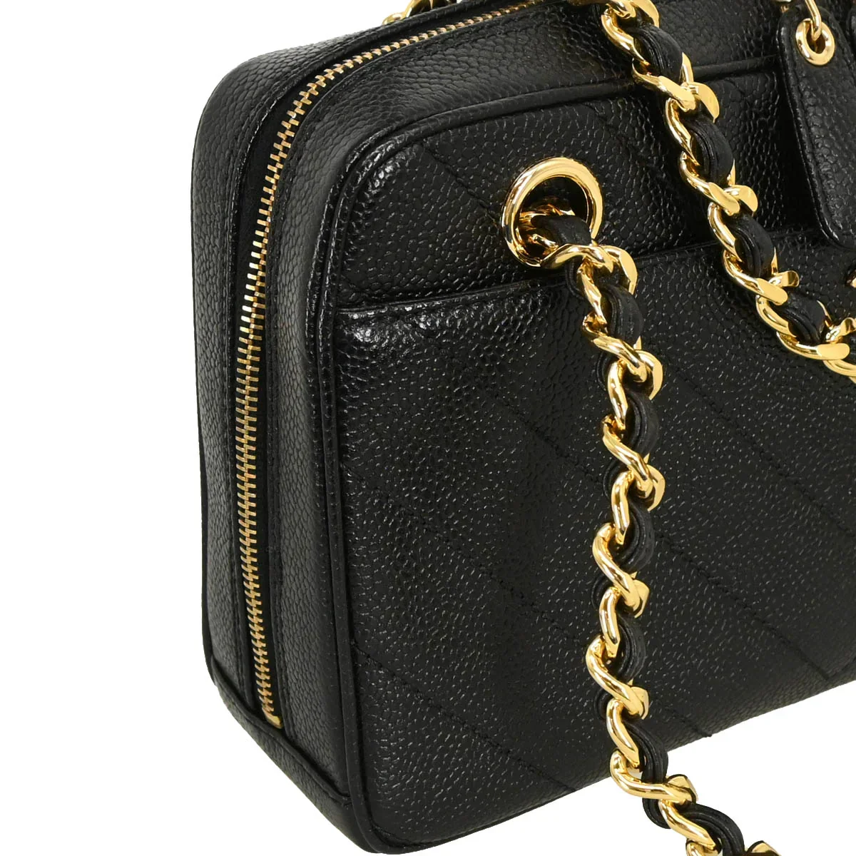 Chanel 2000-2001 Black Caviar Chevron Shoulder Bag - Image 3