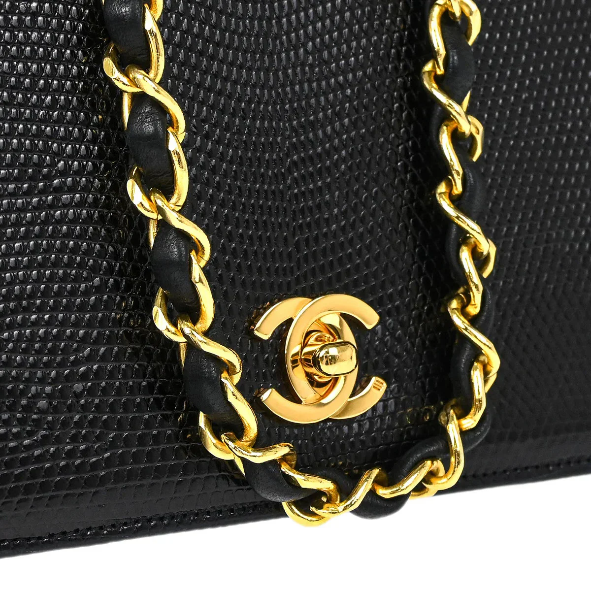 Chanel * 1989-1991 Black Lizard Turnlock Mini Full Flap Shoulder Bag - Image 3