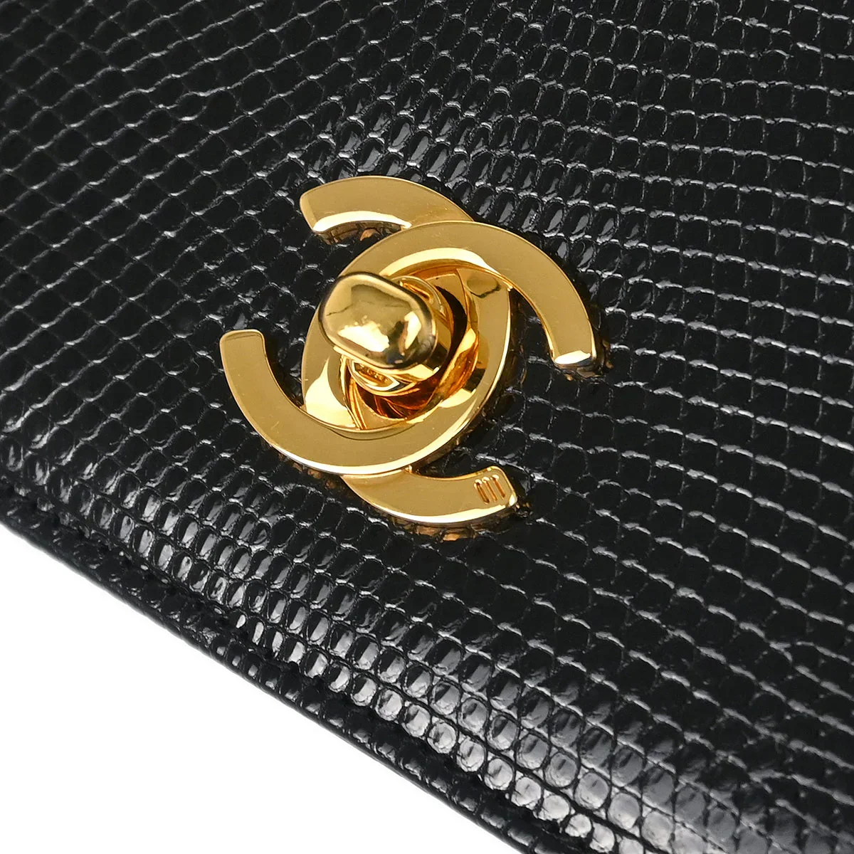 Chanel * 1989-1991 Black Lizard Turnlock Mini Full Flap Shoulder Bag - Image 5
