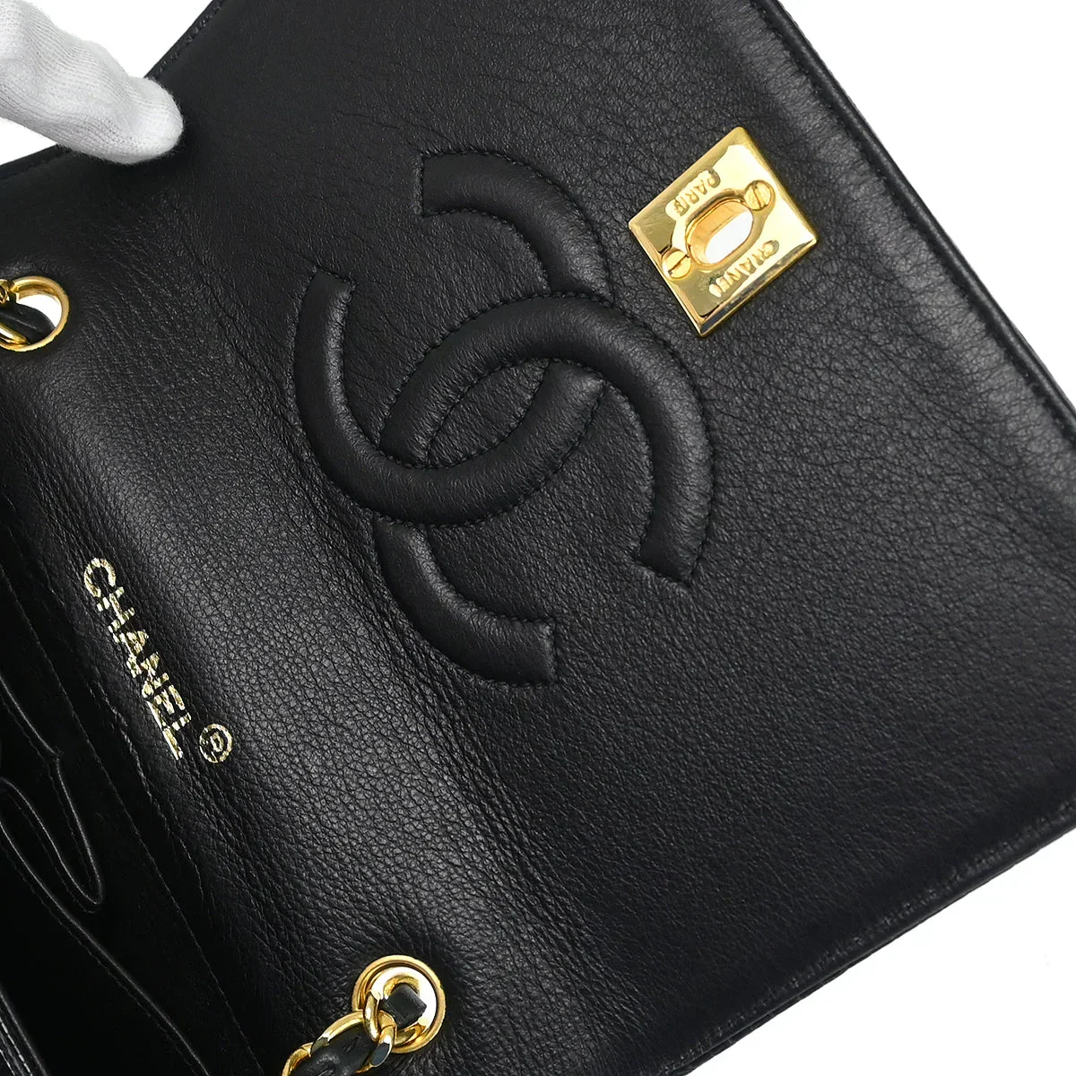 Chanel * 1989-1991 Black Lizard Turnlock Mini Full Flap Shoulder Bag - Image 8