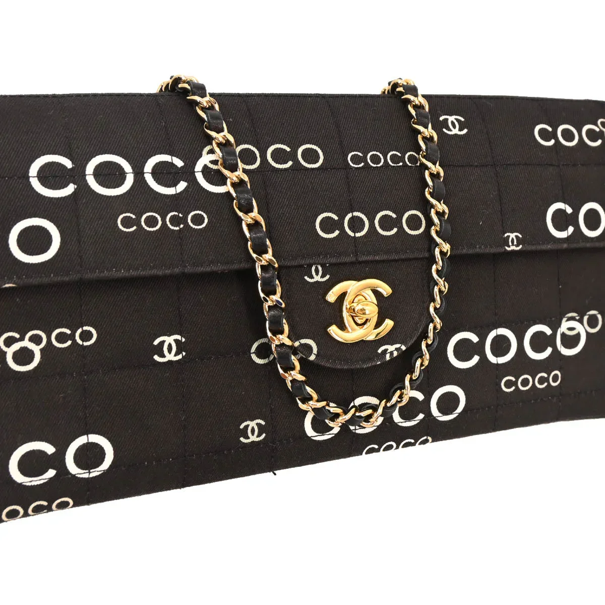 Chanel 2000-2001 Black Canvas COCO East West Choco Bar Shoulder Bag - Image 3